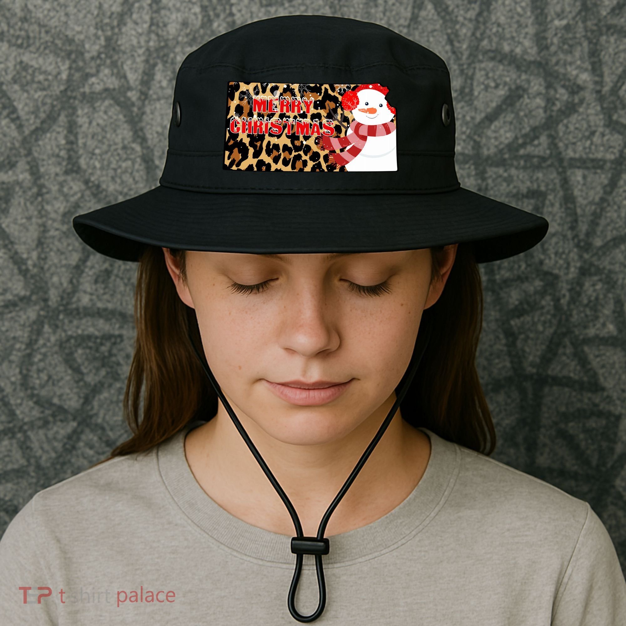 Leopard Kansas Christmas With Snowman Bucket Hat