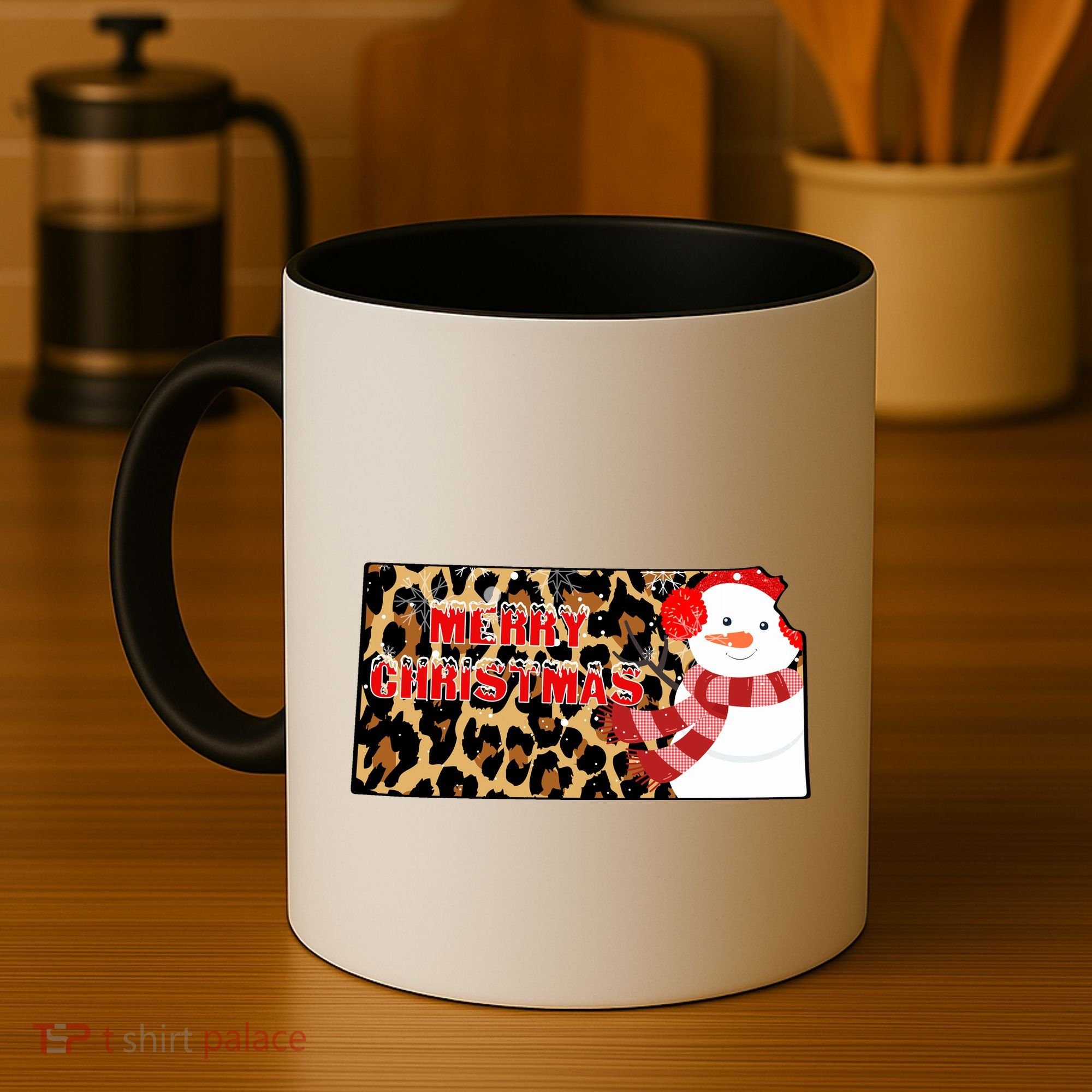Leopard Kansas Christmas With Snowman Coffee Mug