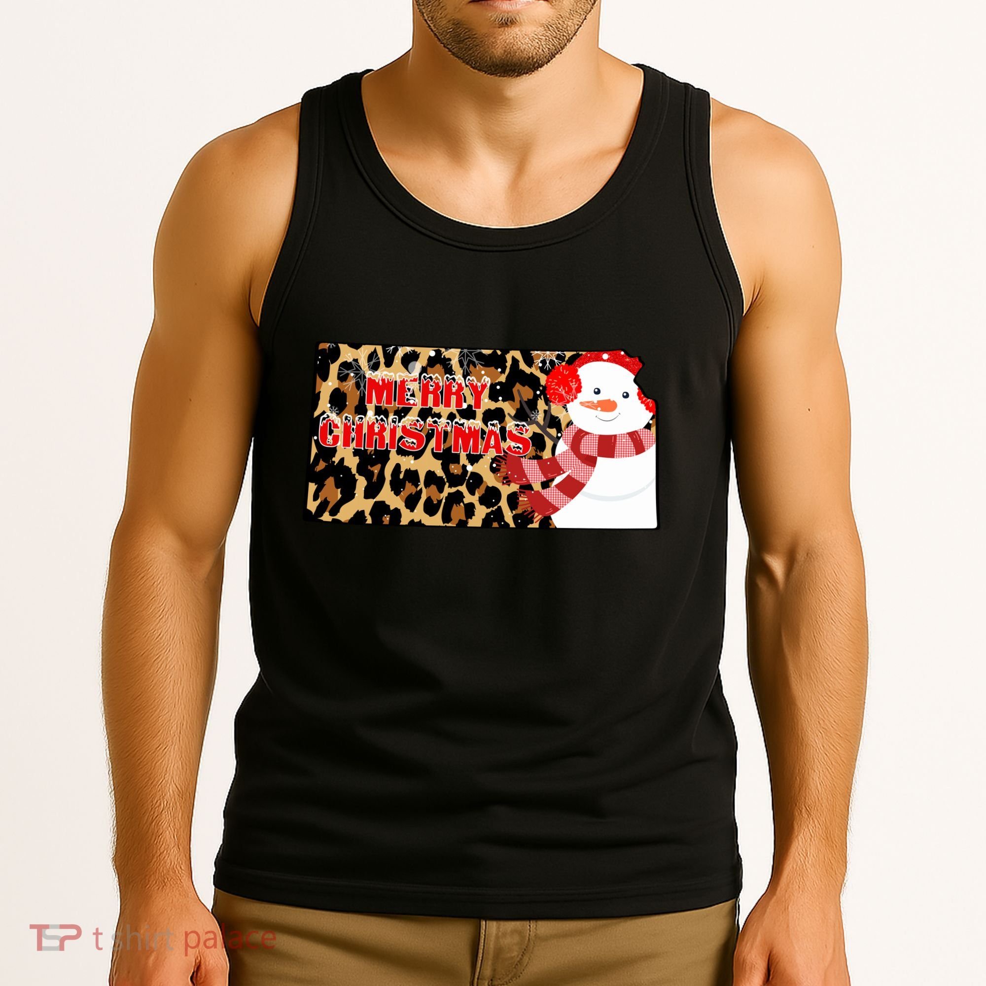 Leopard Kansas Christmas With Snowman Tank Top