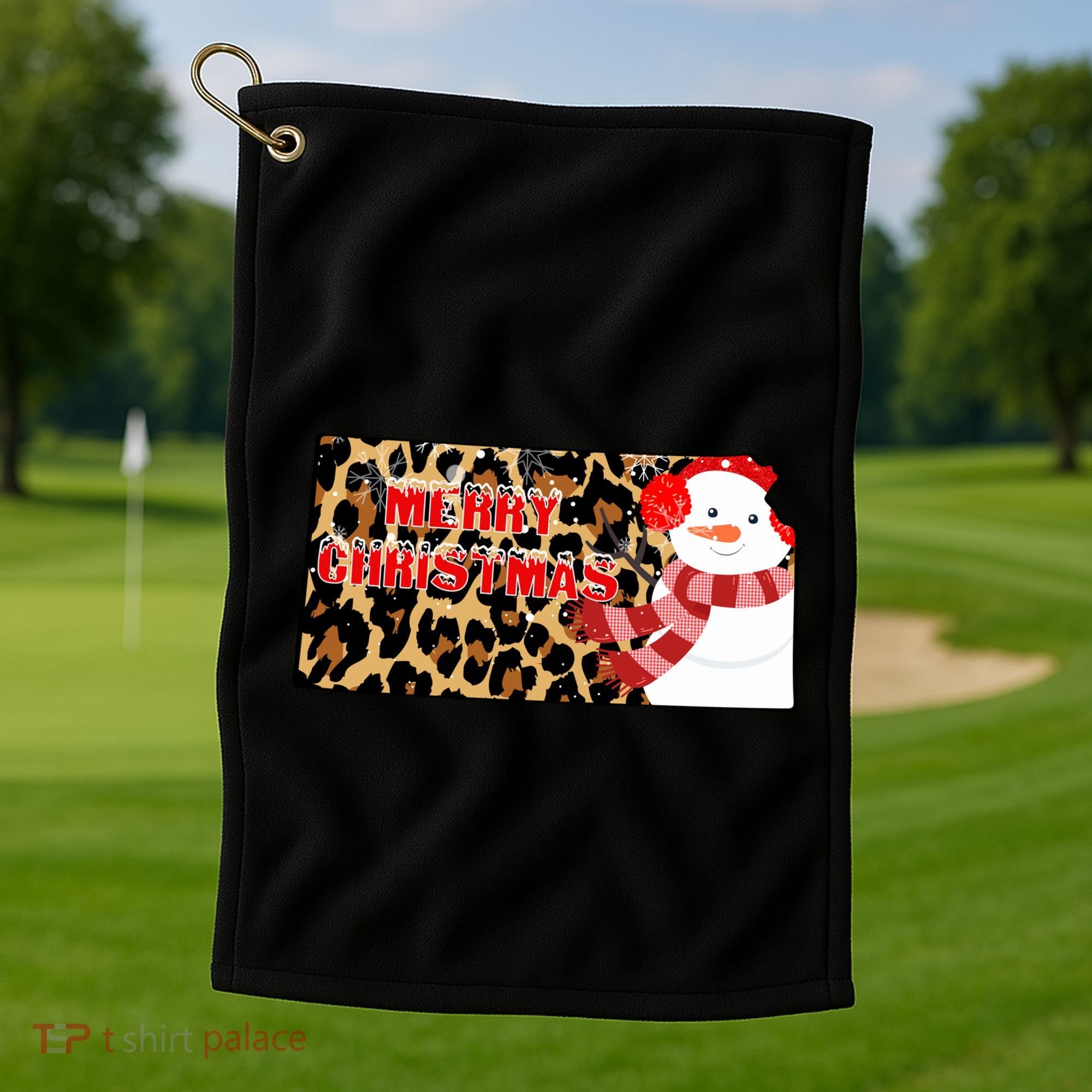 Leopard Kansas Christmas With Snowman Golf Towel