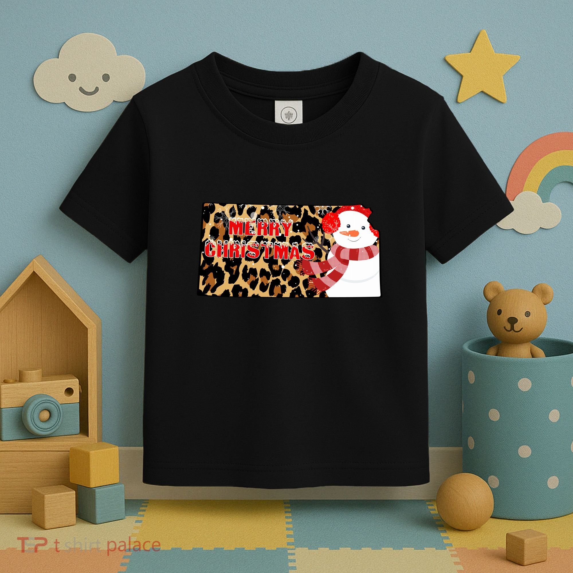 Leopard Kansas Christmas With Snowman Toddler T-Shirt