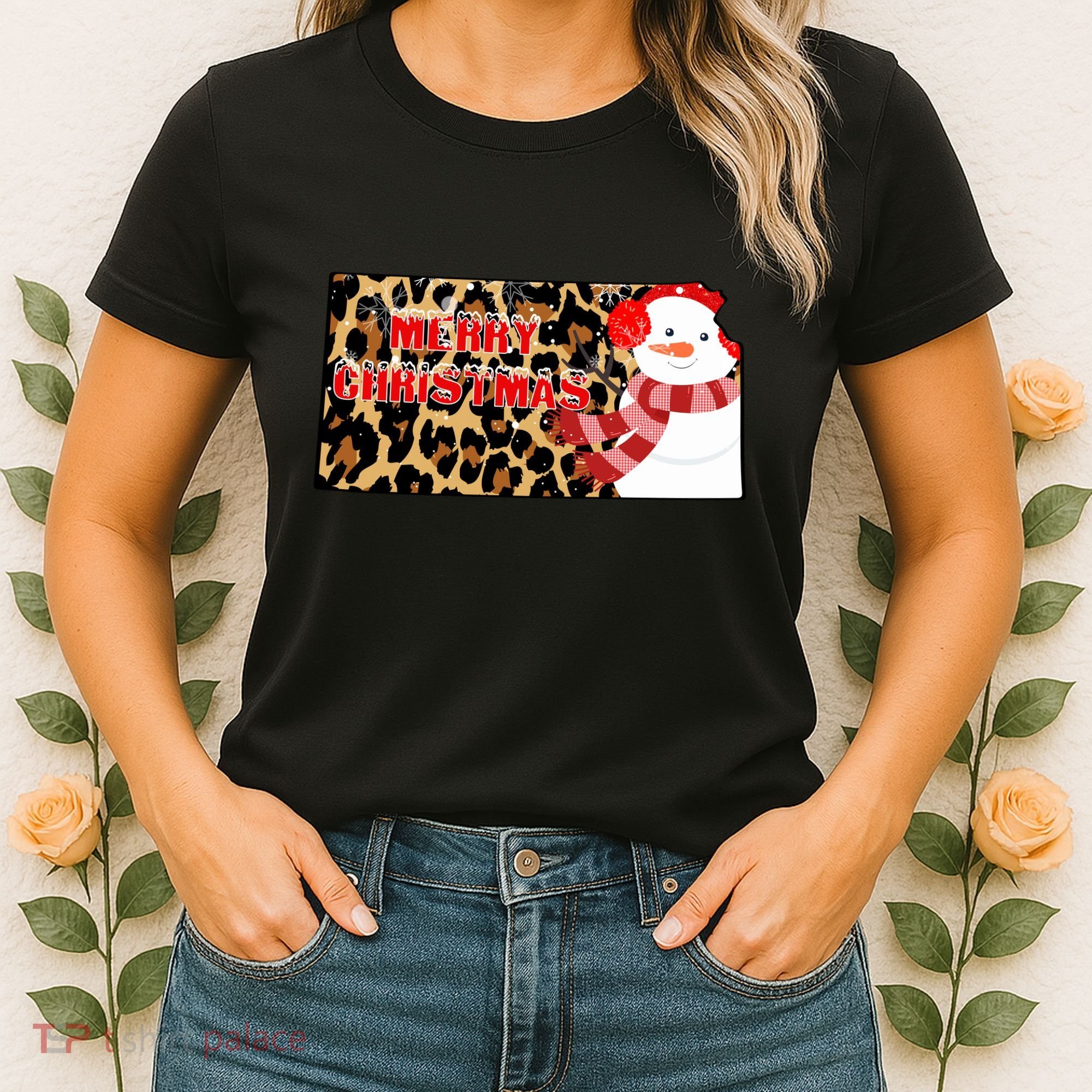 Leopard Kansas Christmas With Snowman Women's T-Shirt
