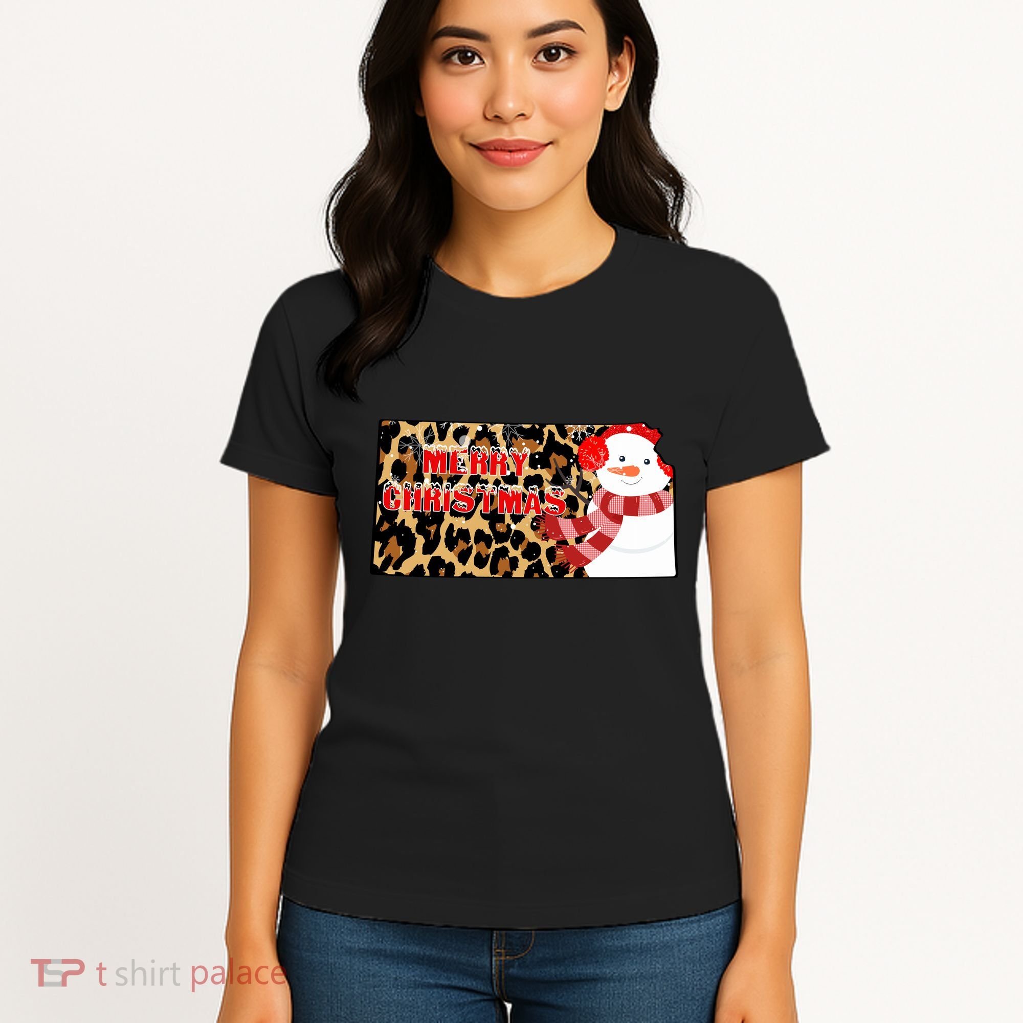 Leopard Kansas Christmas With Snowman Women's T-Shirt