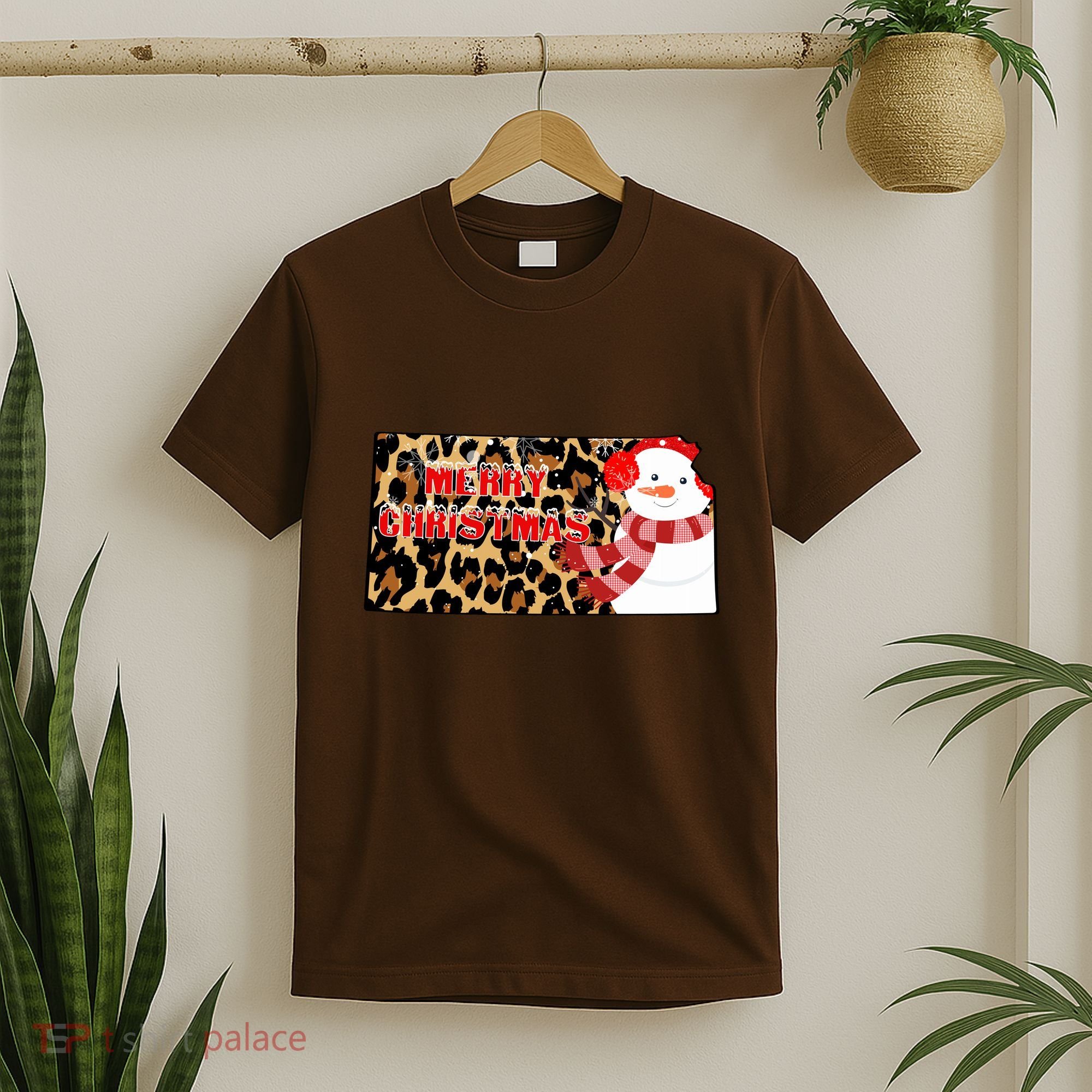 Leopard Kansas Christmas With Snowman T-Shirt