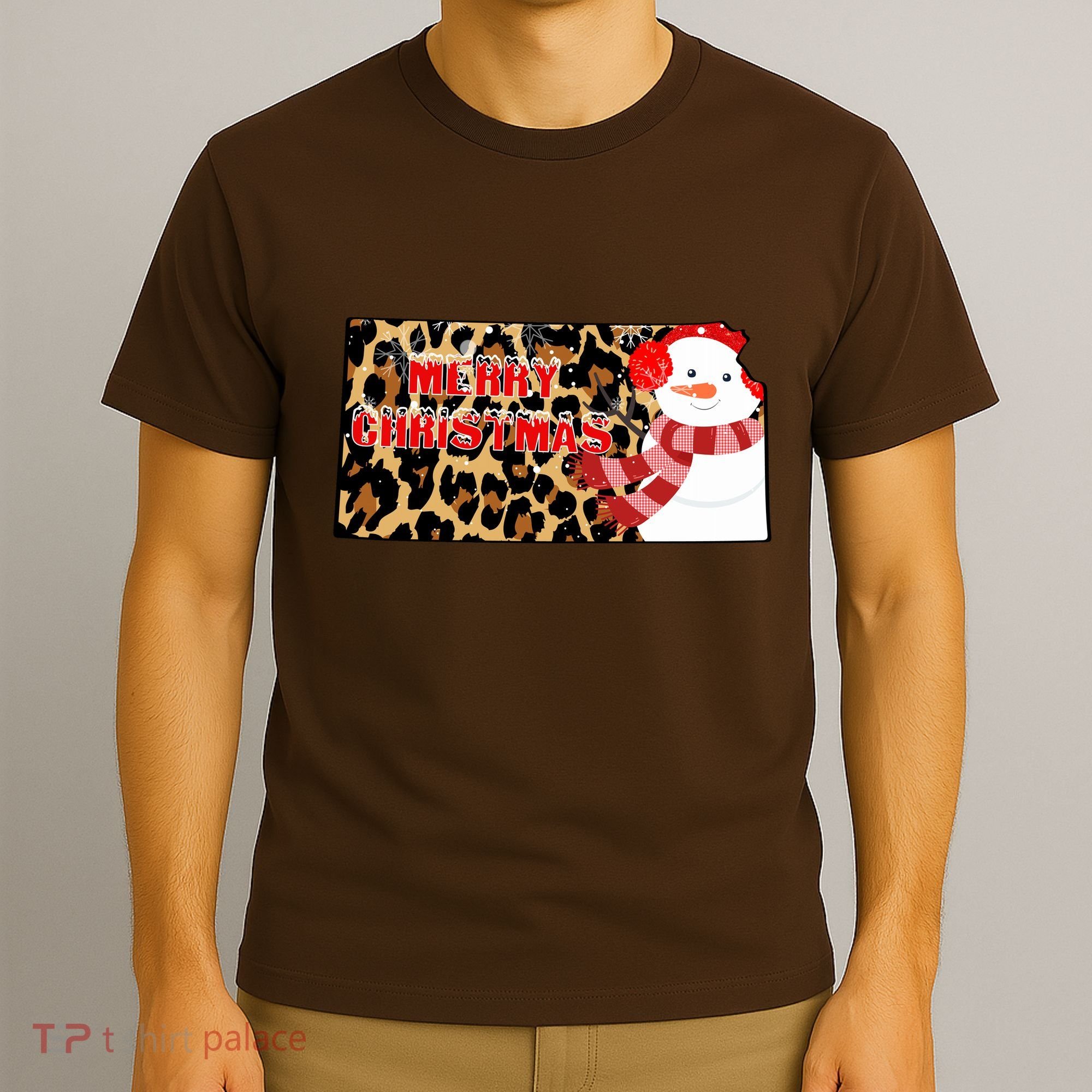 Leopard Kansas Christmas With Snowman T-Shirt