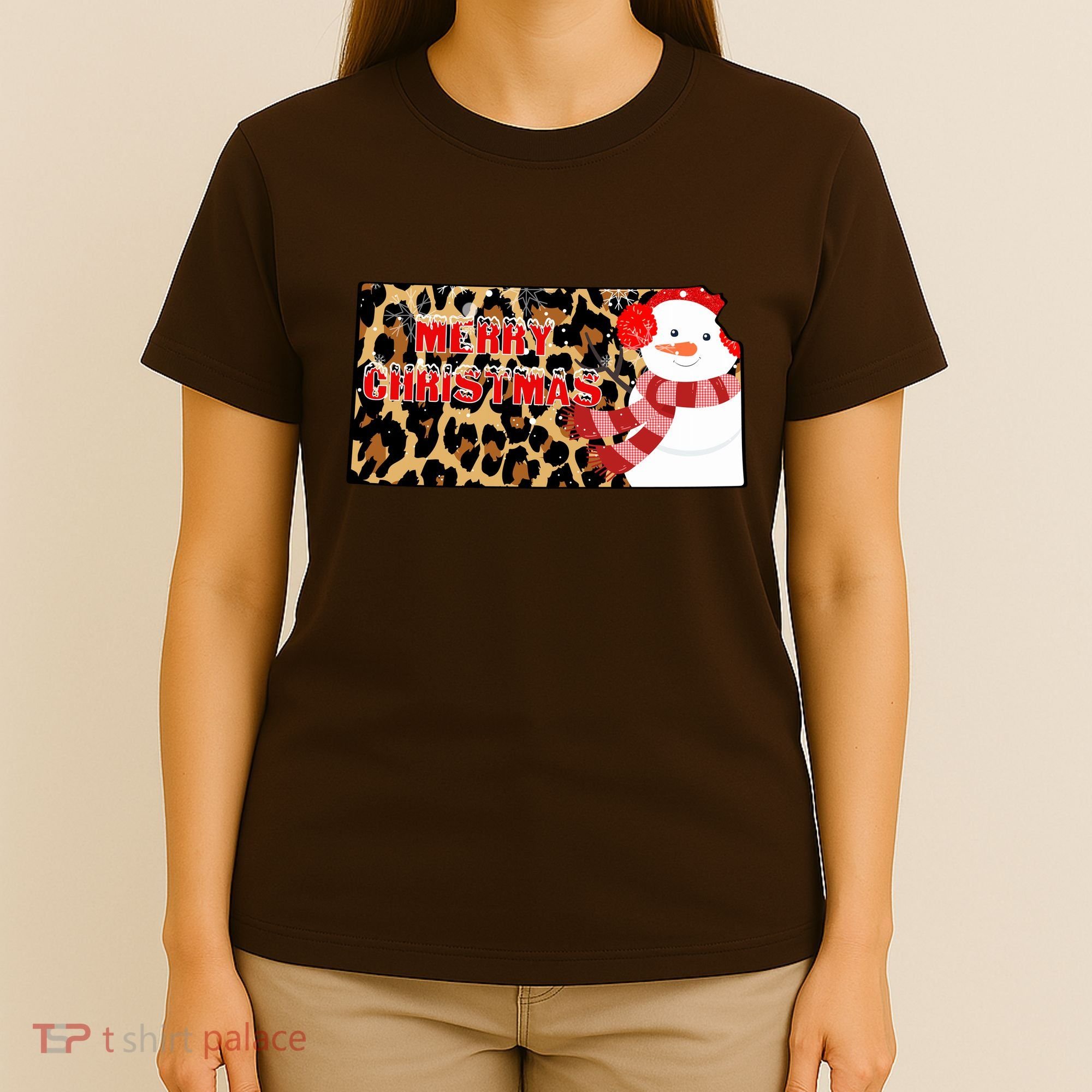Leopard Kansas Christmas With Snowman T-Shirt