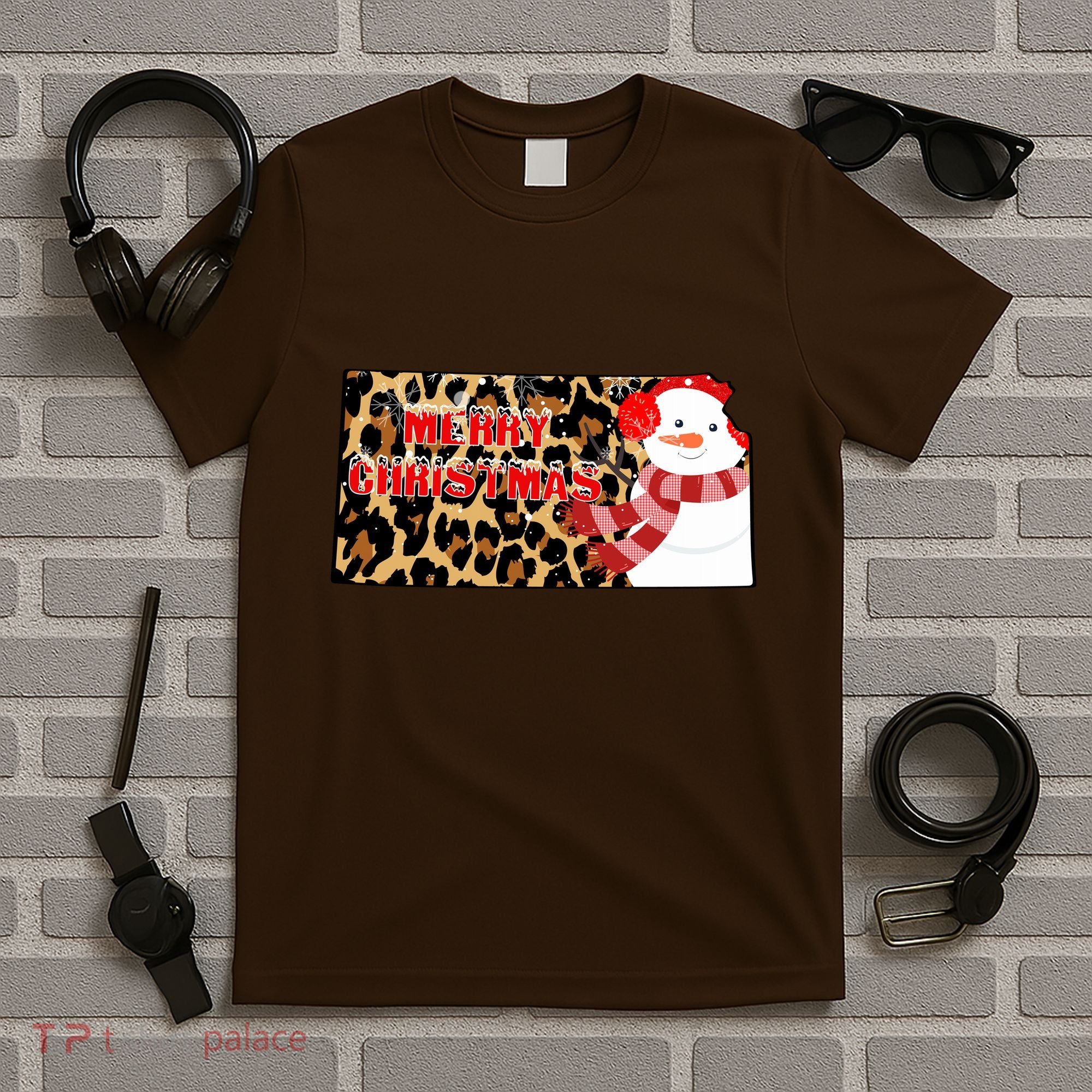 Leopard Kansas Christmas With Snowman T-Shirt