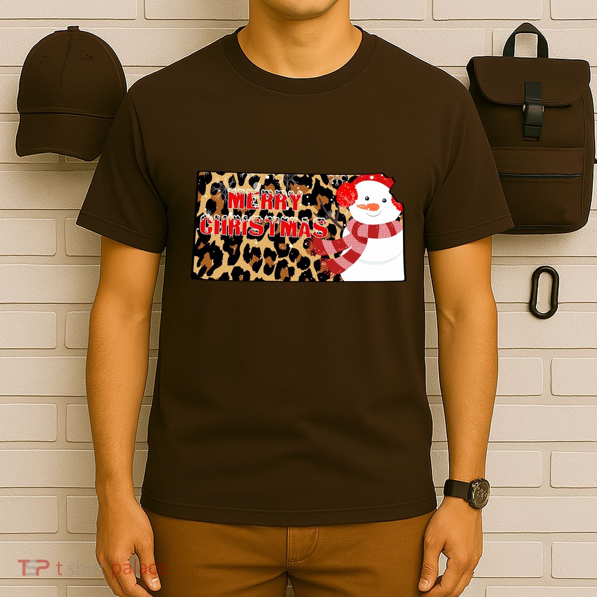 Leopard Kansas Christmas With Snowman T-Shirt