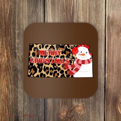 Leopard Kansas Christmas With Snowman Coaster