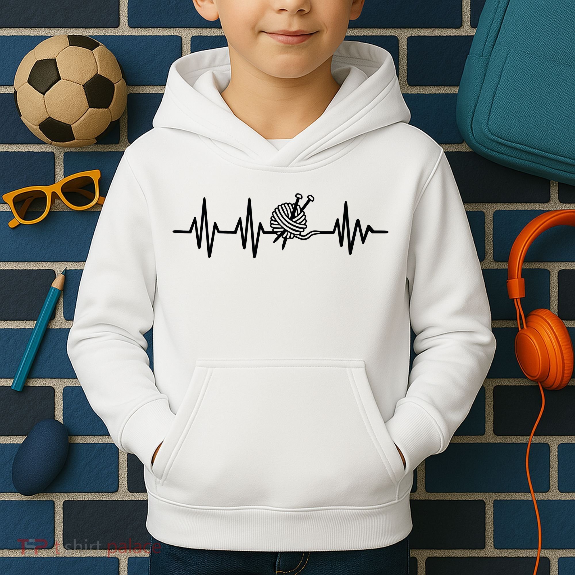 Love Knitting Heartbeat Kids Hoodie