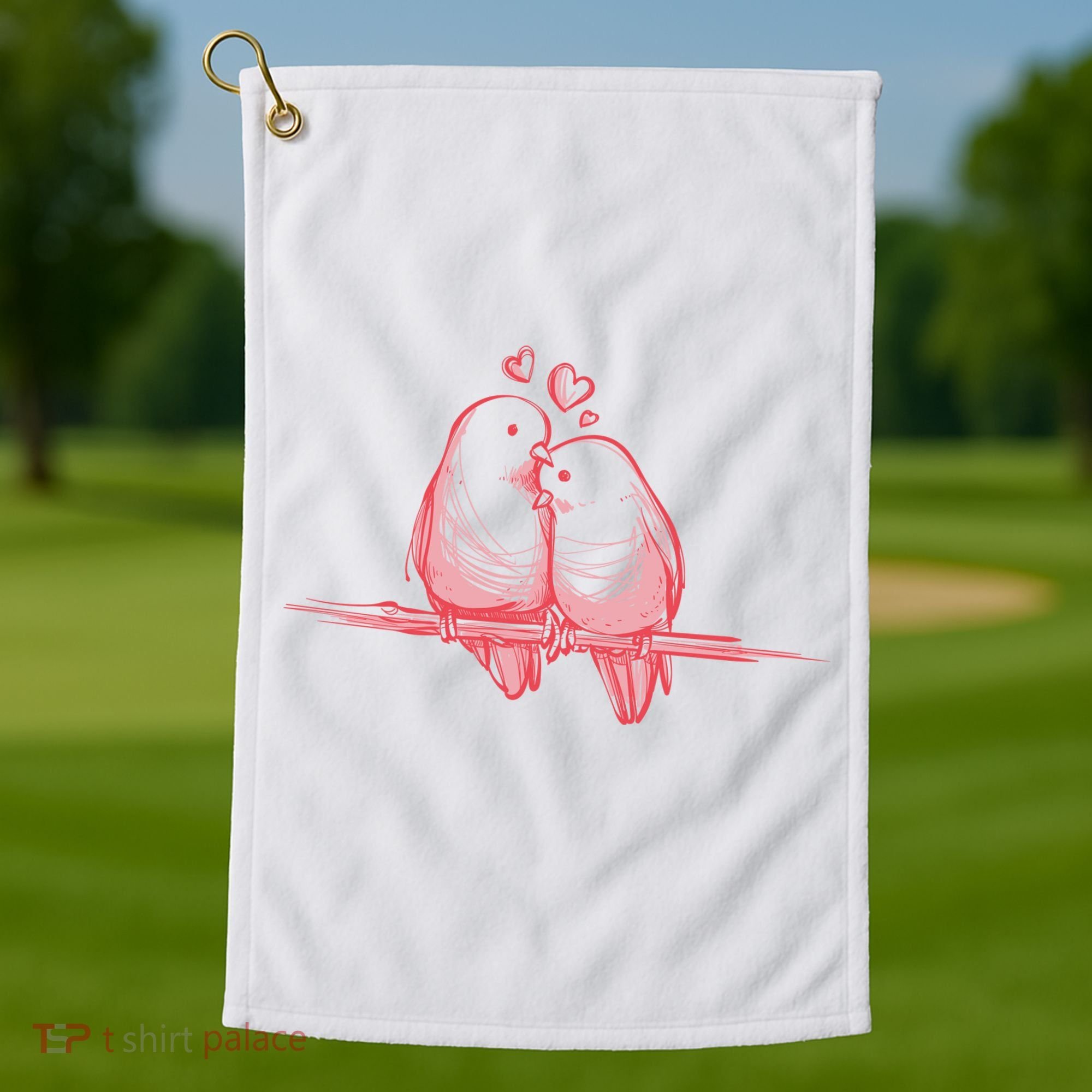 Lovebirds Kissing Golf Towel