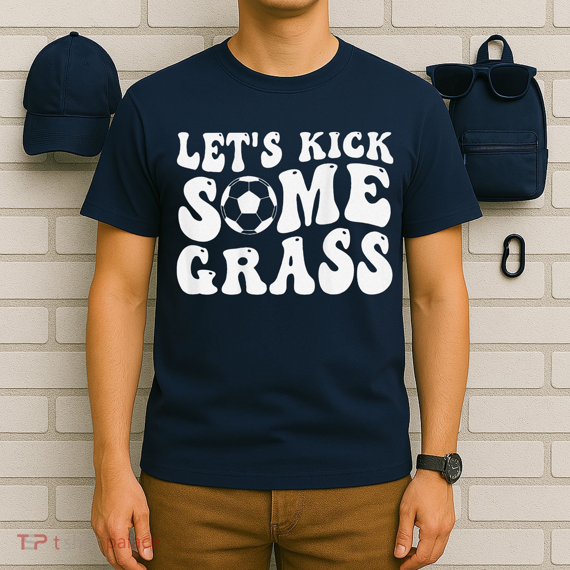 Let’S Kick Some Grass Funny Cheer Soccer Mom T-Shirt
