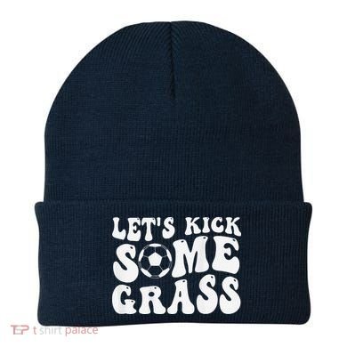 Let’S Kick Some Grass Funny Cheer Soccer Mom Beanie