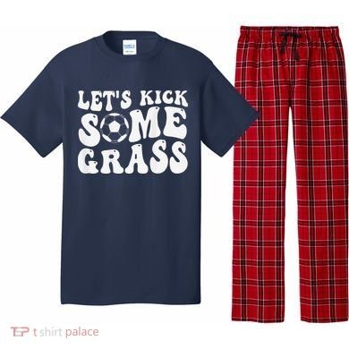 Let’S Kick Some Grass Funny Cheer Soccer Mom Pajama Set