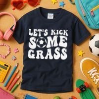 Let’S Kick Some Grass Funny Cheer Soccer Mom Kids T-Shirt thumb 3