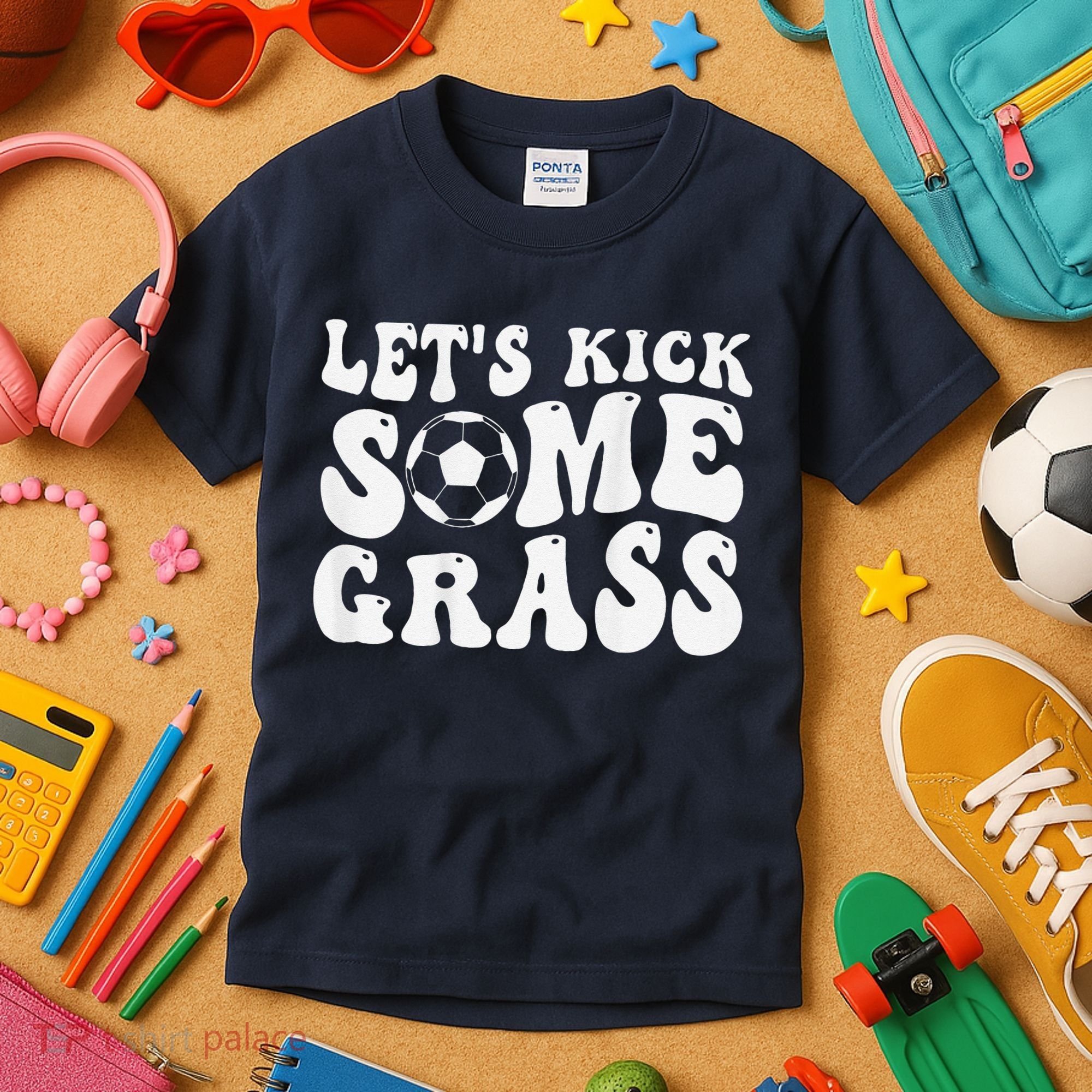 Let’S Kick Some Grass Funny Cheer Soccer Mom Kids T-Shirt