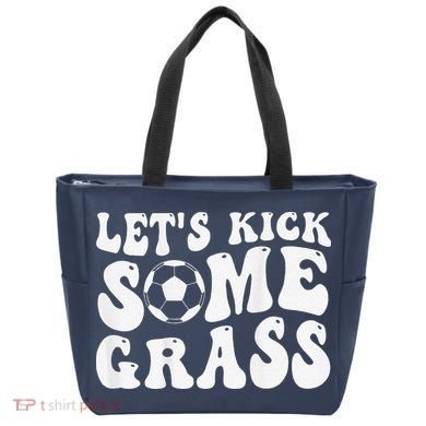 Let’S Kick Some Grass Funny Cheer Soccer Mom Tote Bag