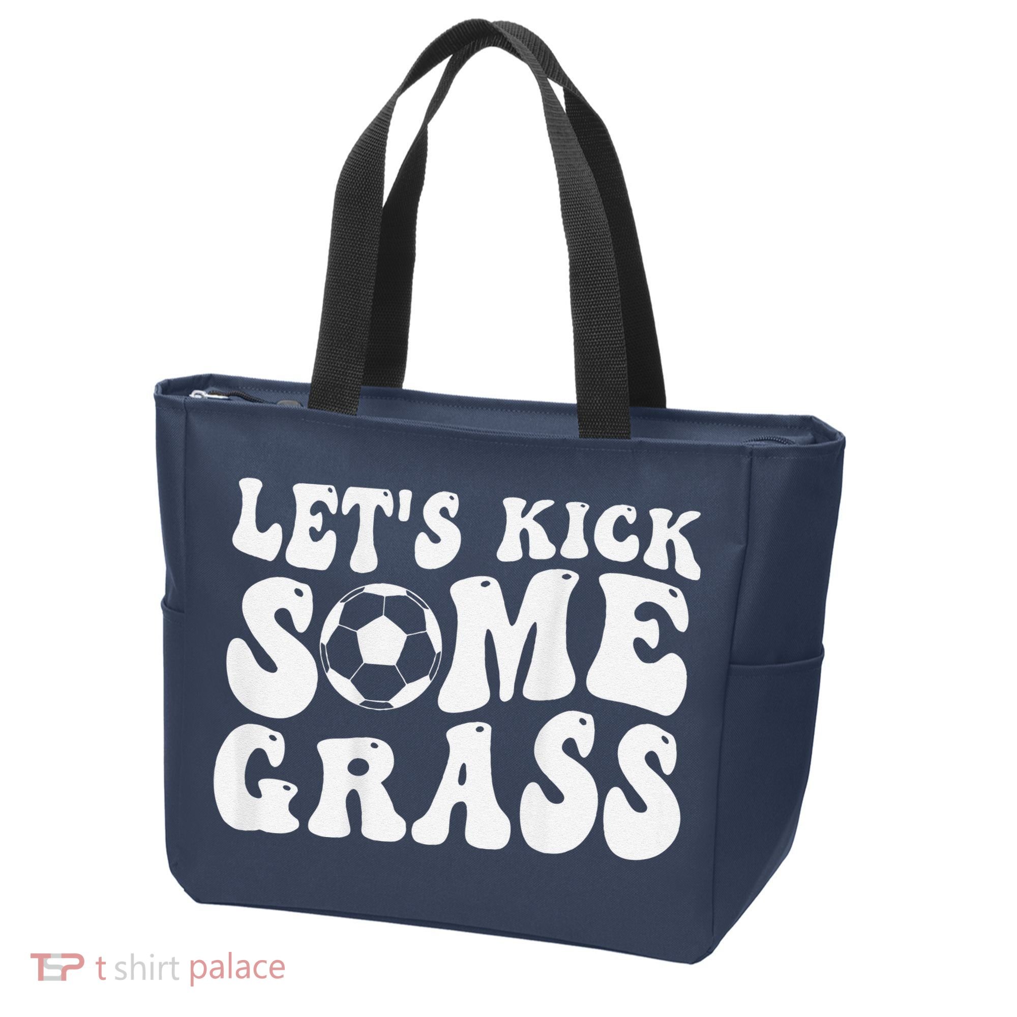 Let’S Kick Some Grass Funny Cheer Soccer Mom Tote Bag