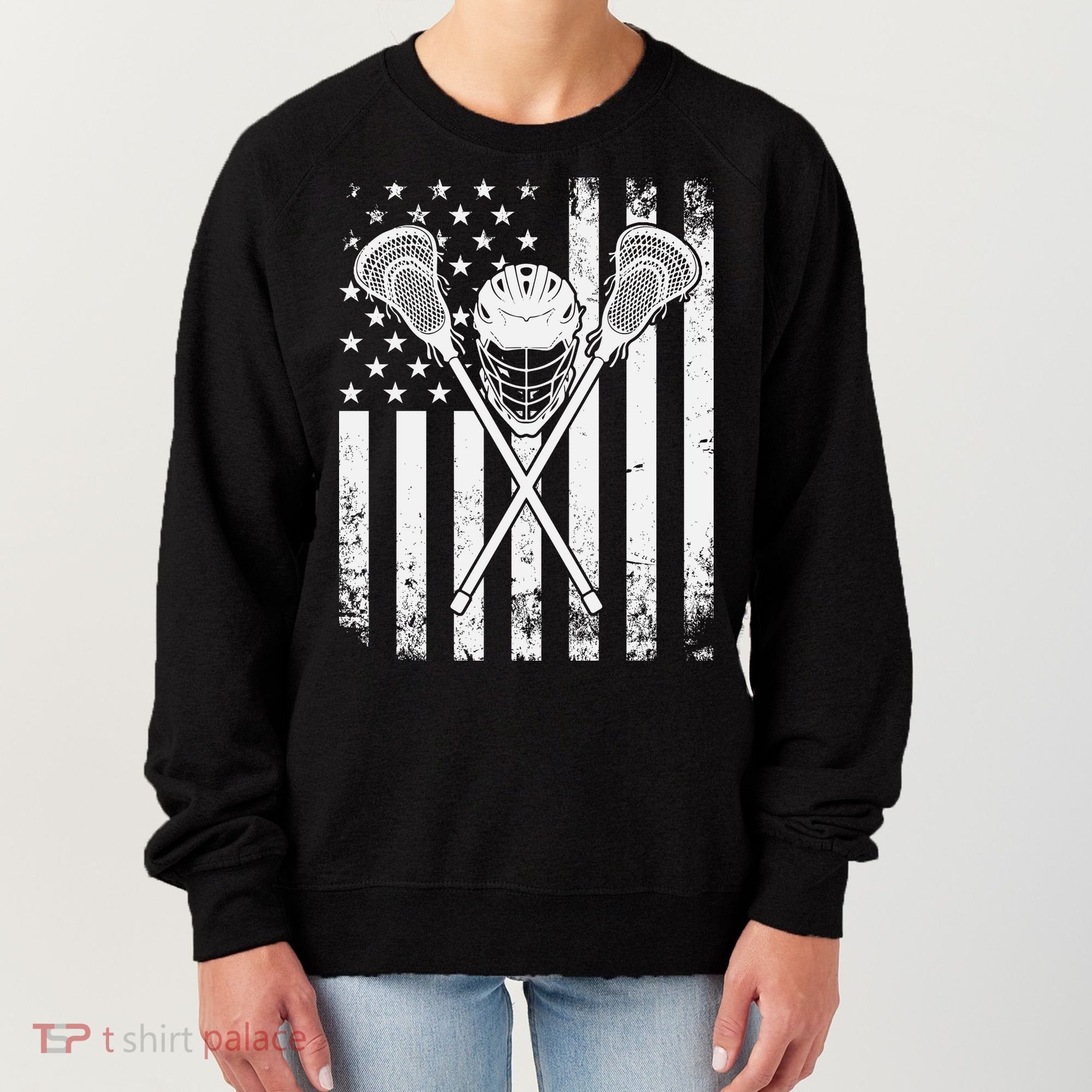 Lacrosse Player Gift LAX American Flag Women's Sweatshirt
