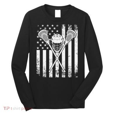 Lacrosse Player Gift LAX American Flag Long Sleeve Shirt