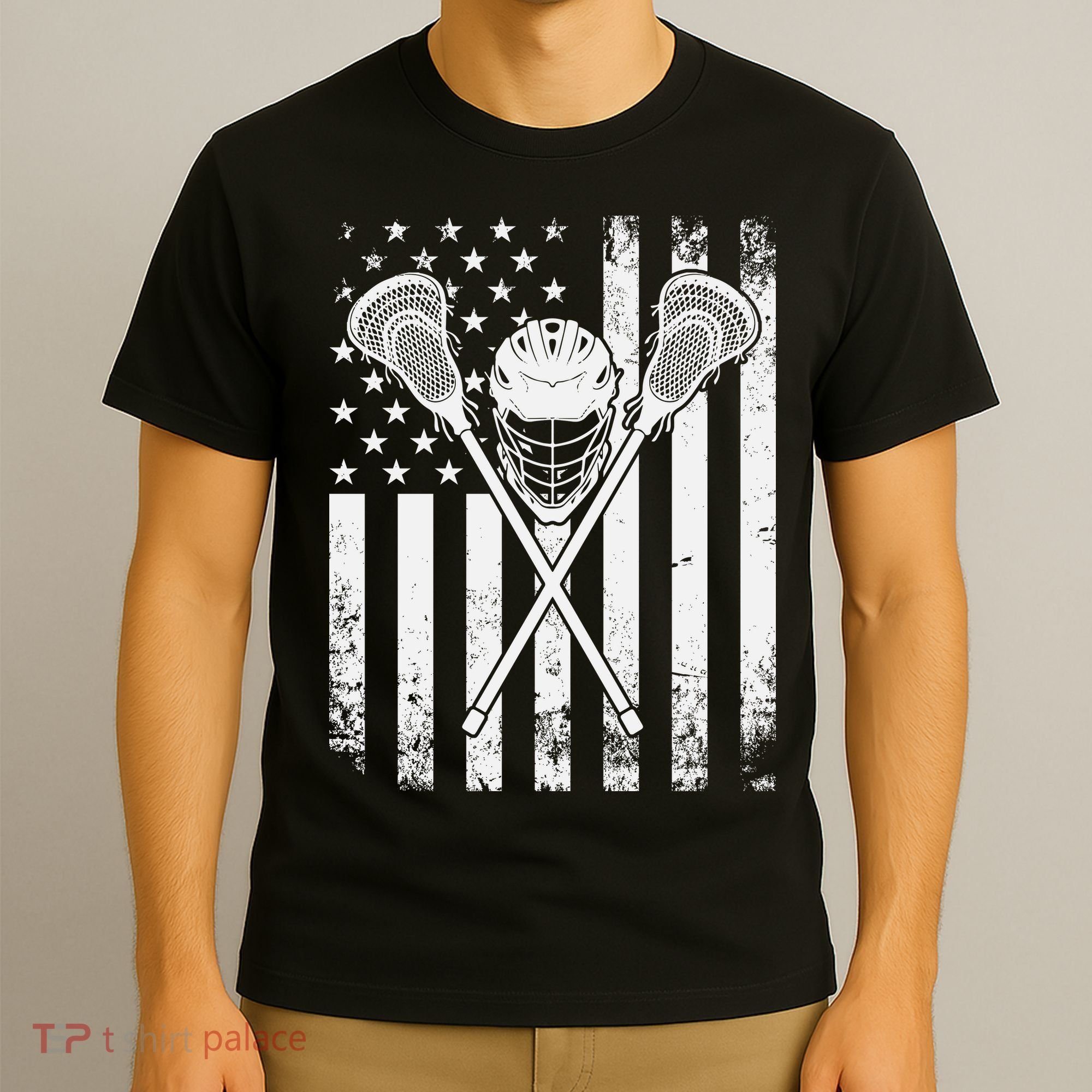 Lacrosse Player Gift LAX American Flag T-Shirt