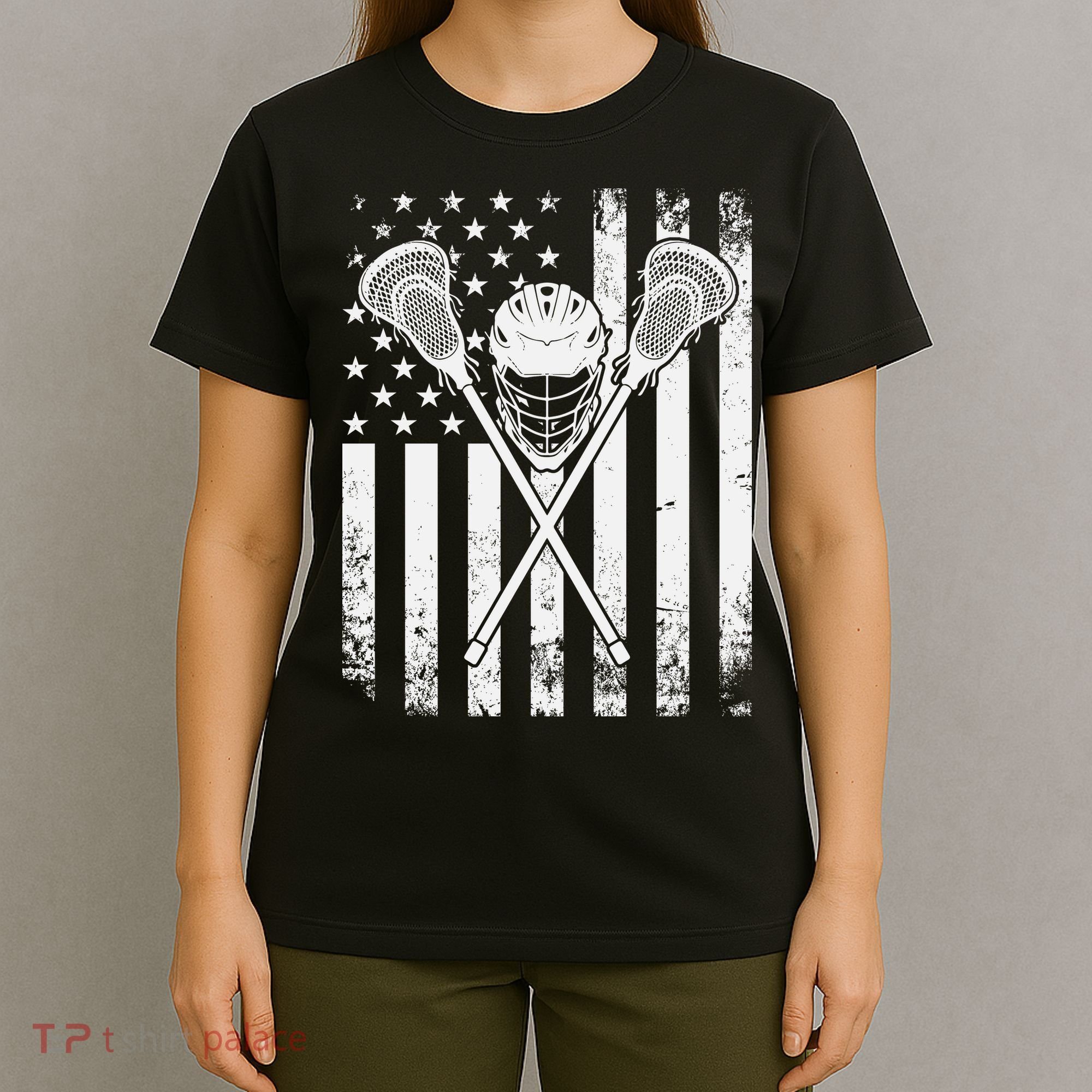 Lacrosse Player Gift LAX American Flag T-Shirt