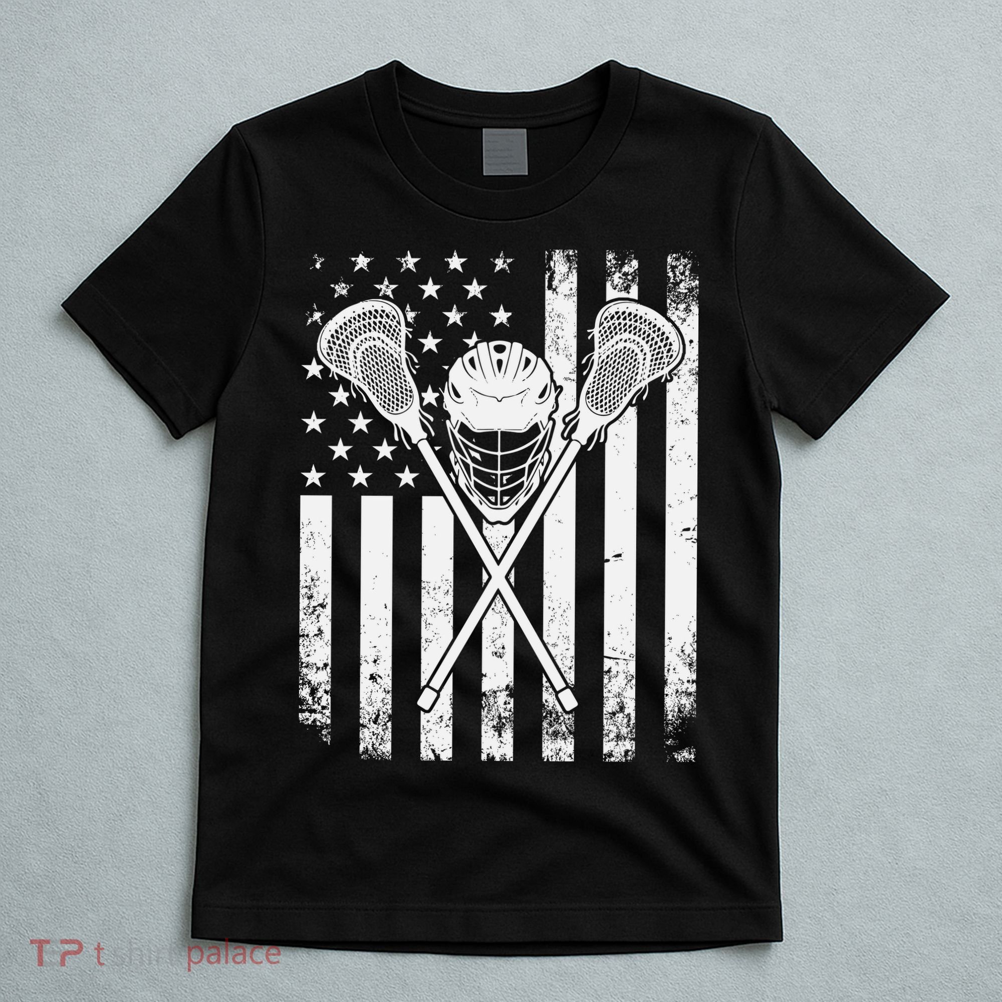 Lacrosse Player Gift LAX American Flag T-Shirt
