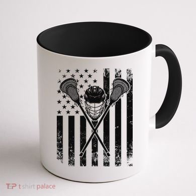 Lacrosse Player Gift LAX American Flag Coffee Mug back