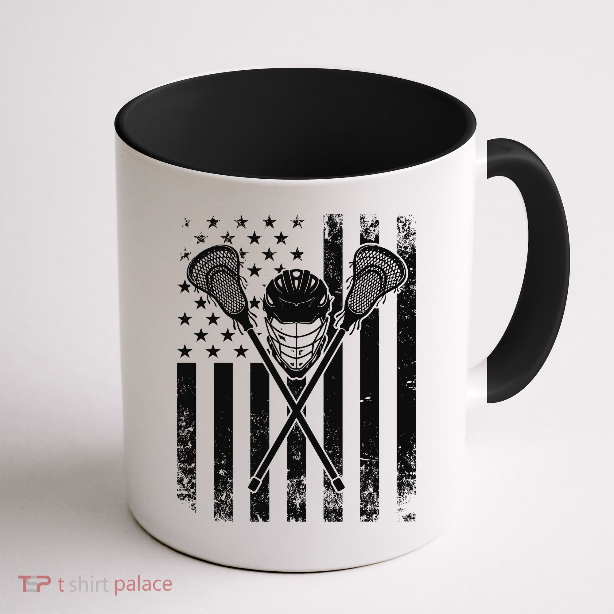Lacrosse Player Gift LAX American Flag Coffee Mug