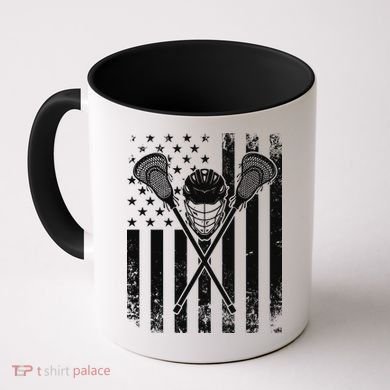 Lacrosse Player Gift LAX American Flag Coffee Mug