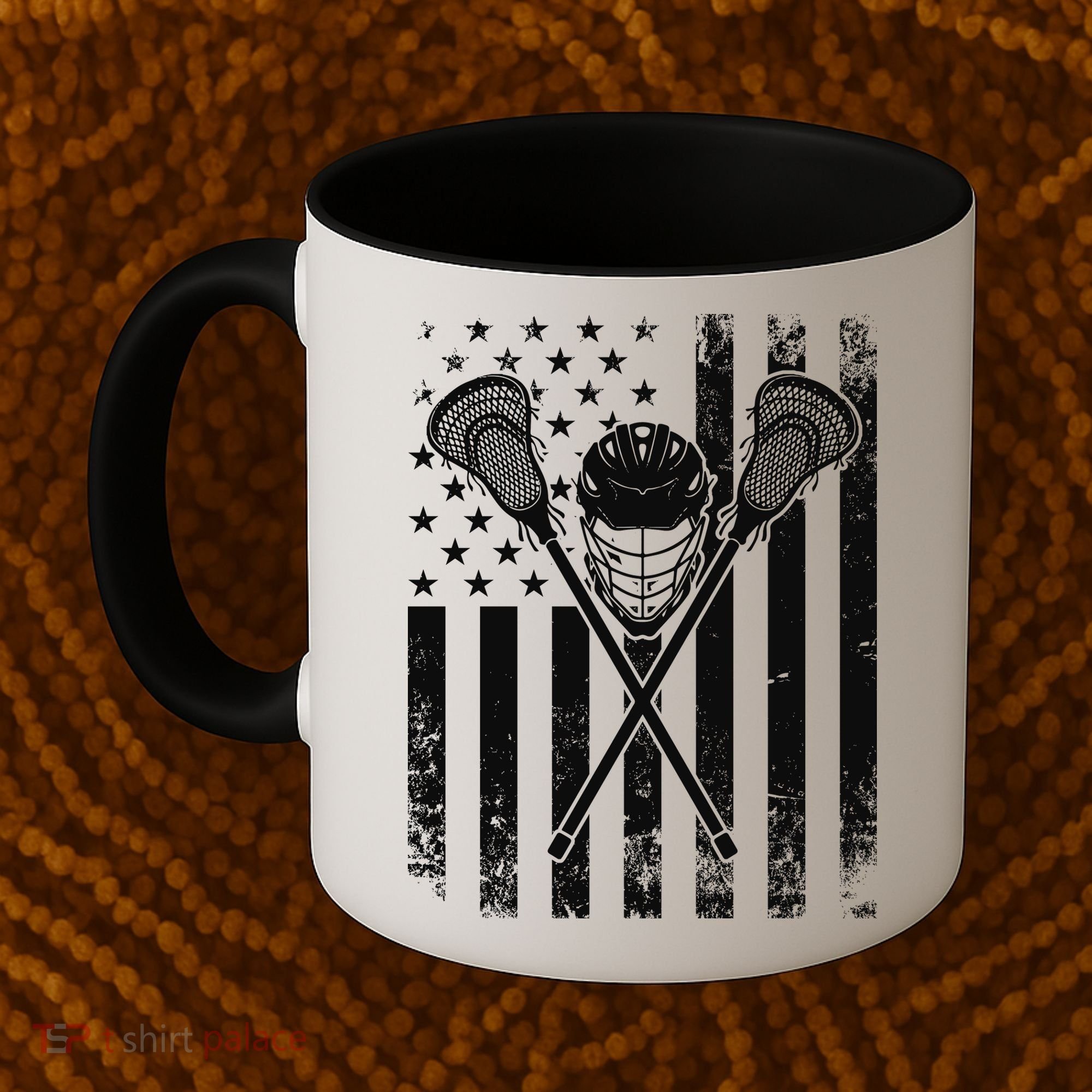 Lacrosse Player Gift LAX American Flag Coffee Mug