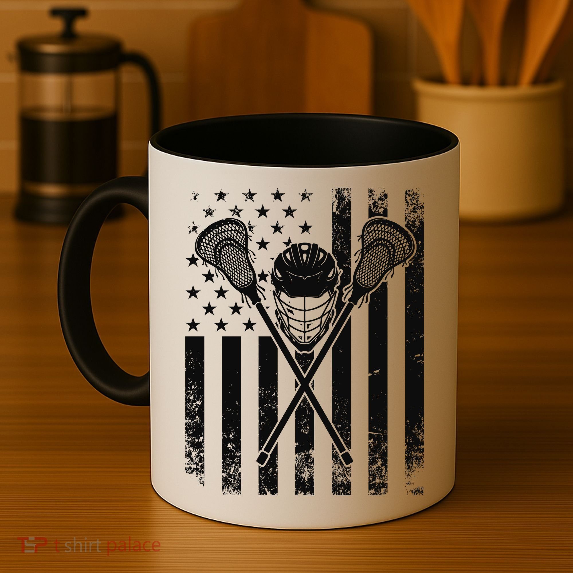 Lacrosse Player Gift LAX American Flag Coffee Mug