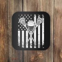 Lacrosse Player Gift LAX American Flag Coaster thumb 0