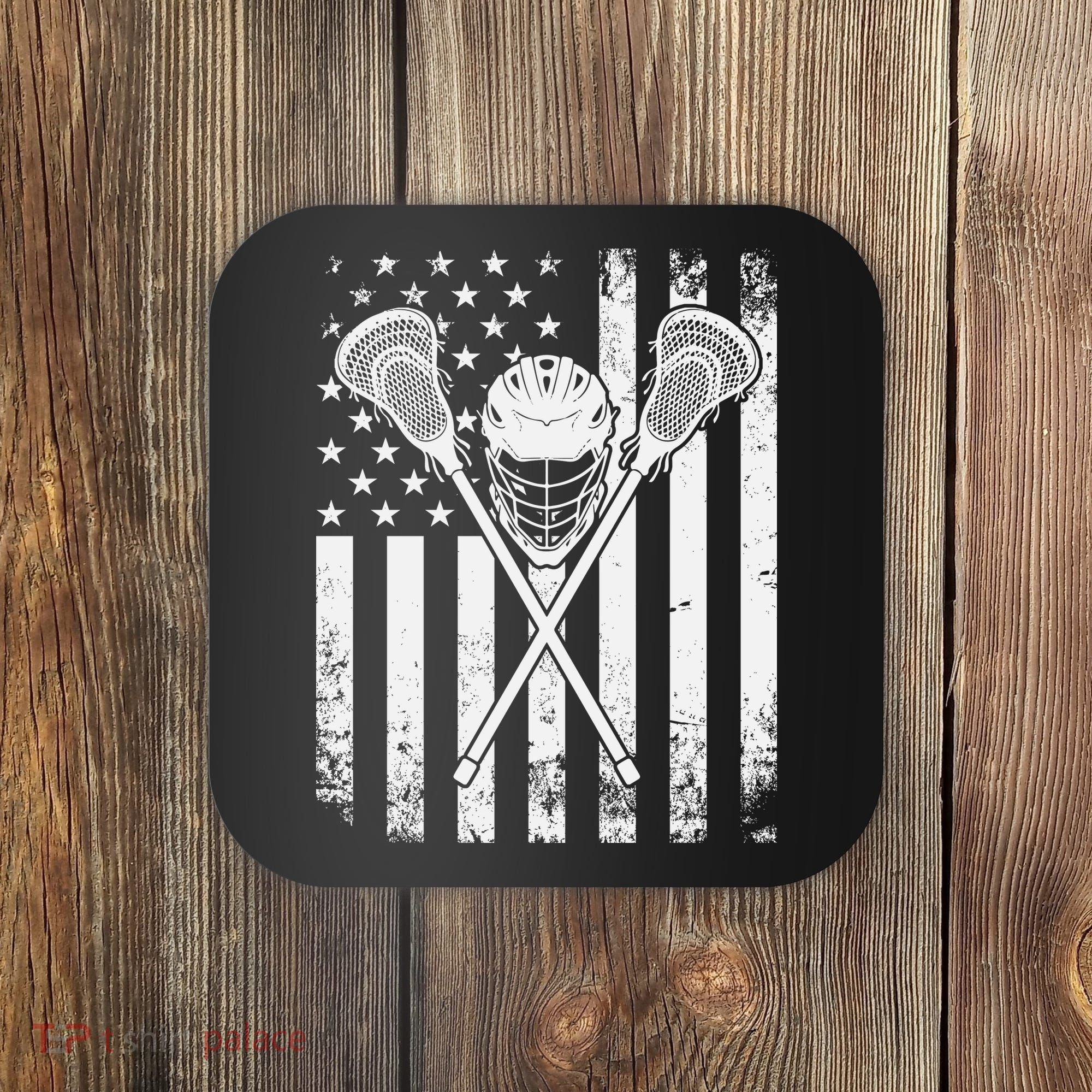 Lacrosse Player Gift LAX American Flag Coaster
