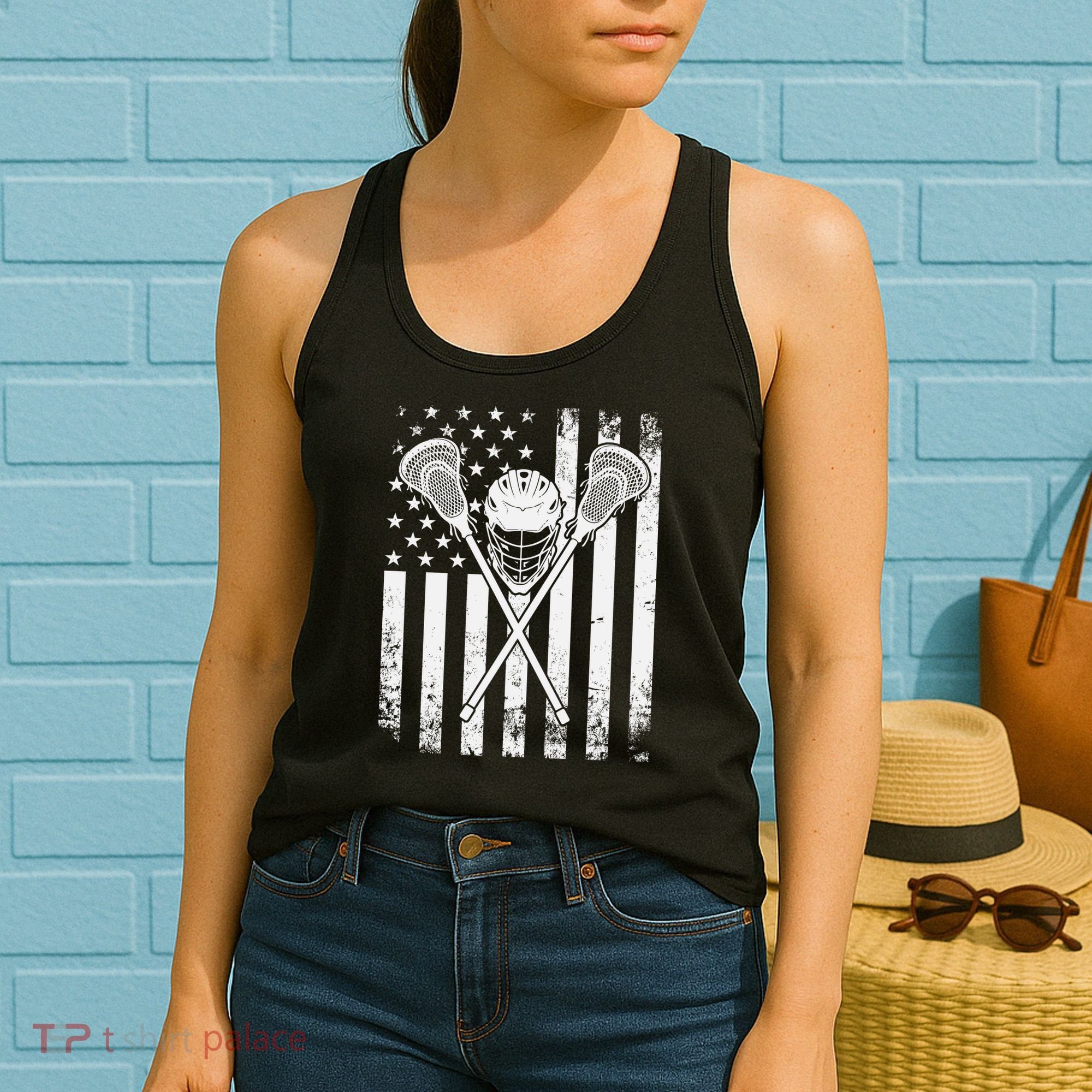 Lacrosse Player Gift LAX American Flag Women's Tank Top