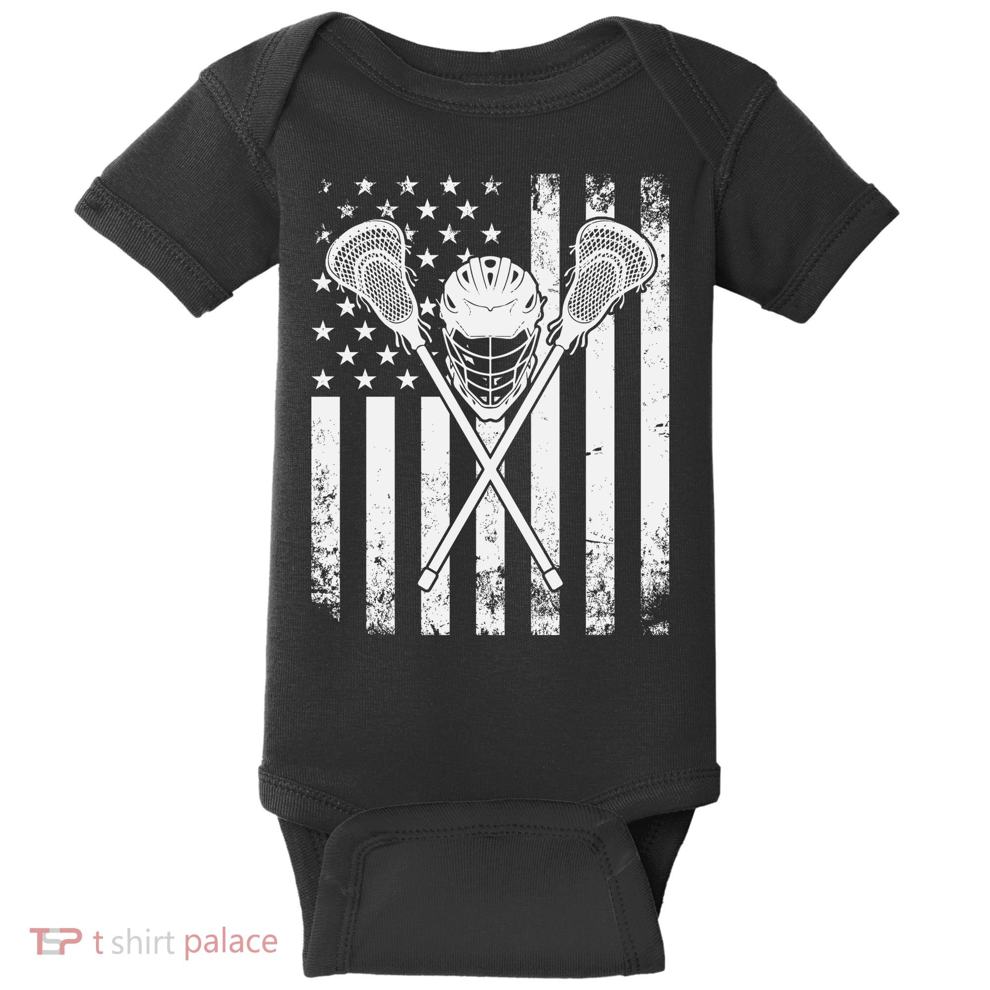 Lacrosse Player Gift LAX American Flag Baby Bodysuit