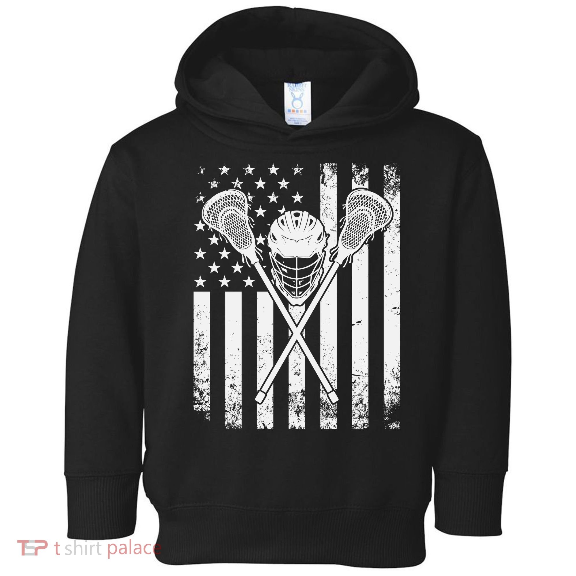 Lacrosse Player Gift LAX American Flag Toddler Hoodie