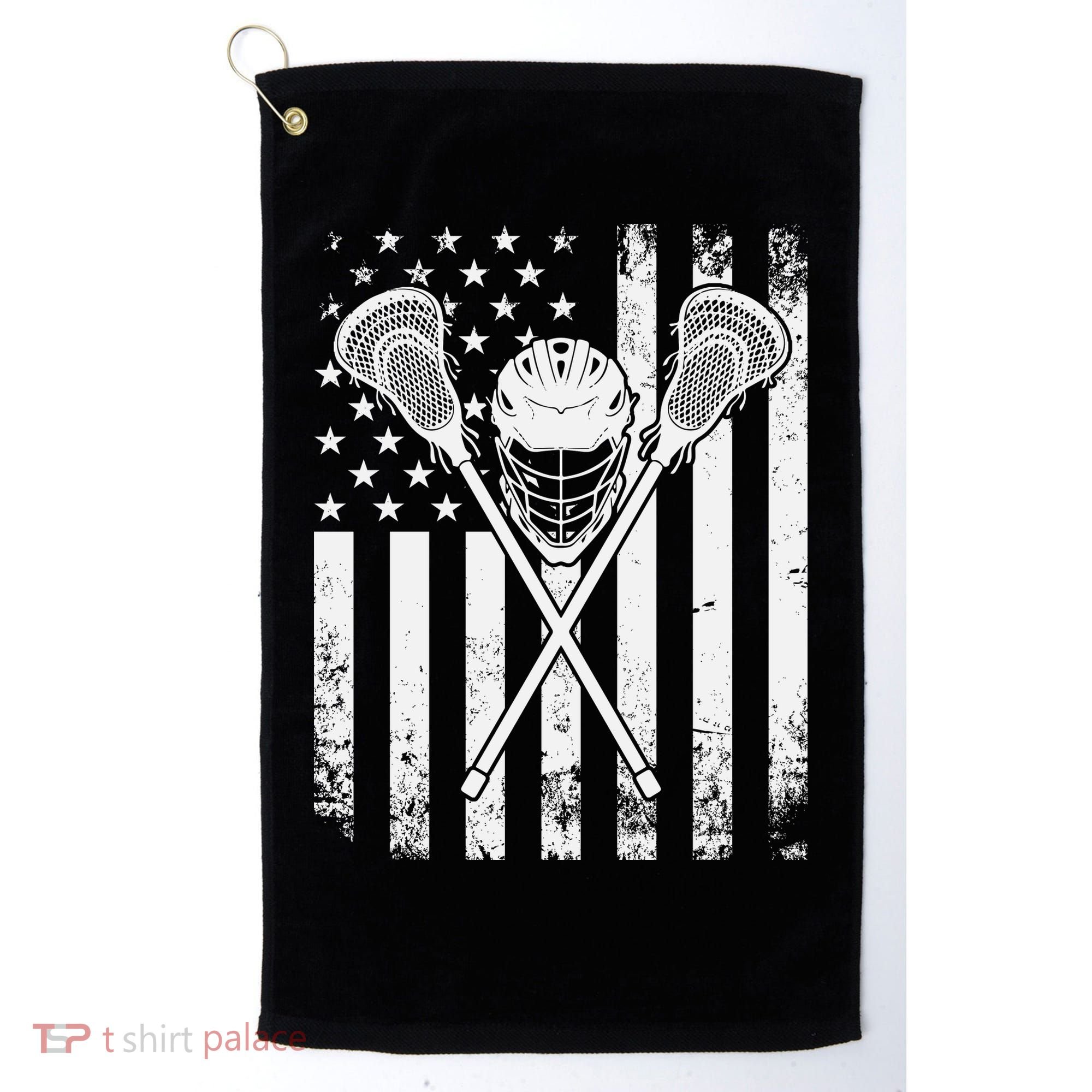 Lacrosse Player Gift LAX American Flag Golf Towel