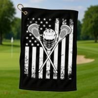 Lacrosse Player Gift LAX American Flag Golf Towel thumb 1