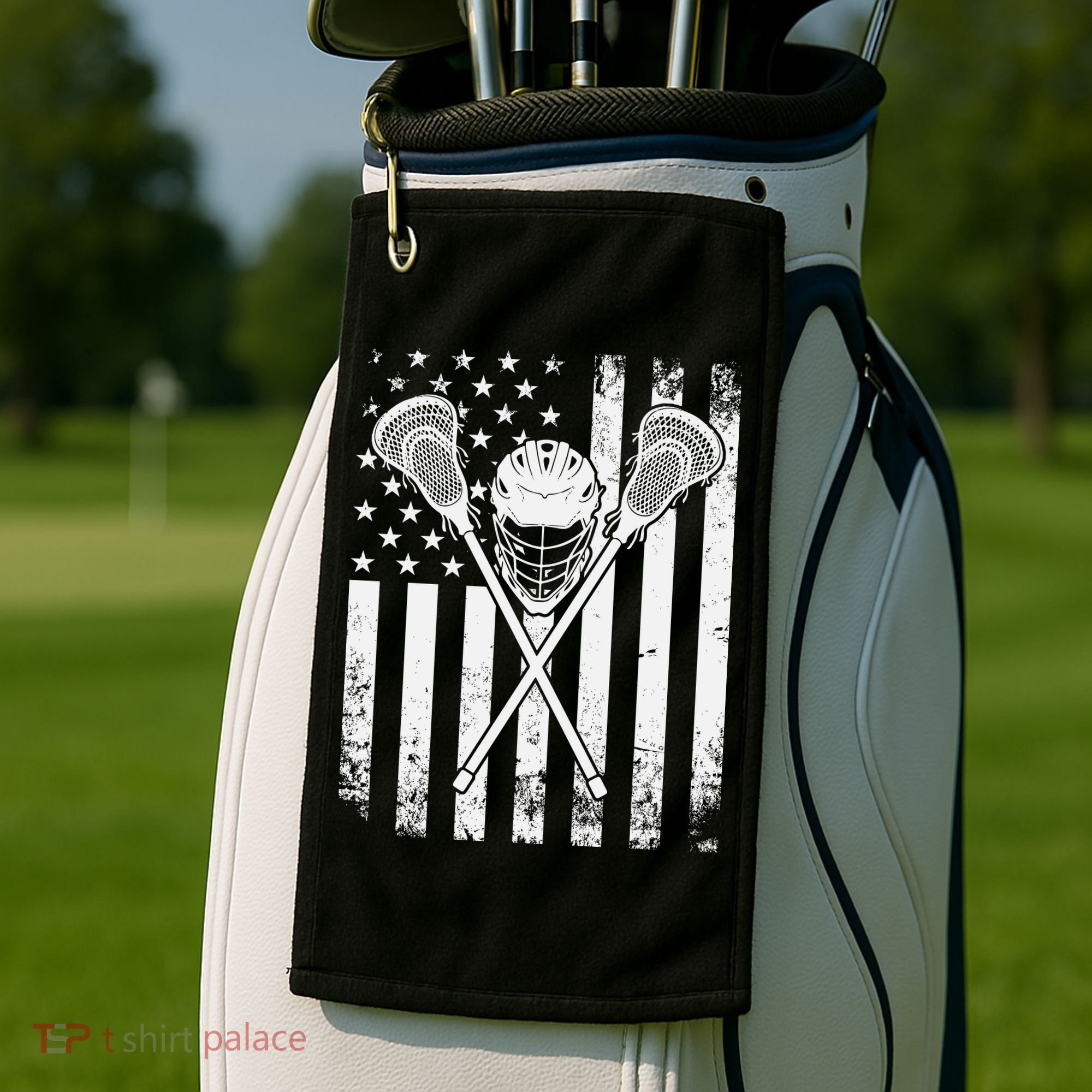 Lacrosse Player Gift LAX American Flag Golf Towel
