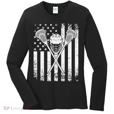 Lacrosse Player Gift LAX American Flag Women's Long Sleeve Shirt