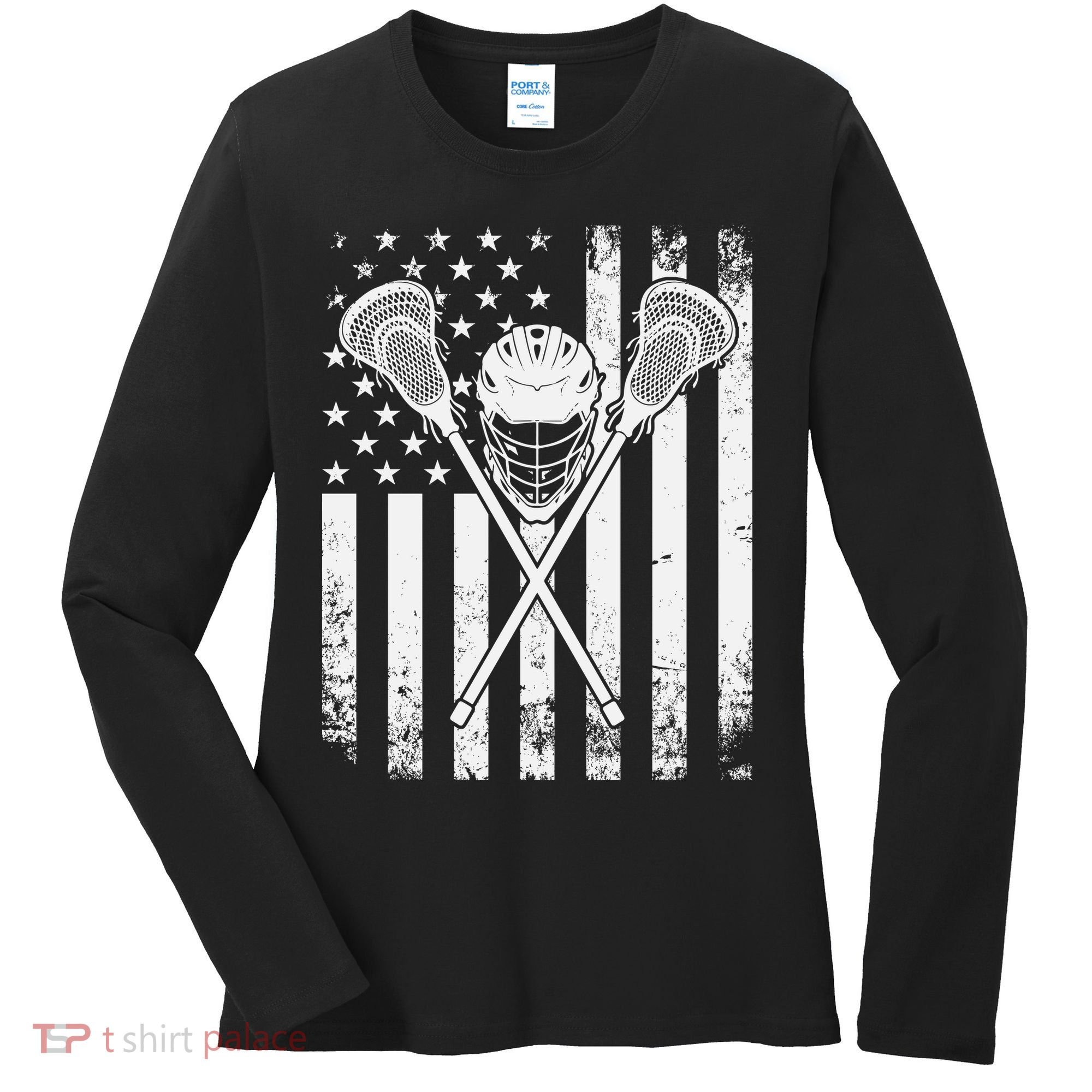 Lacrosse Player Gift LAX American Flag Women's Long Sleeve Shirt