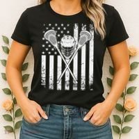 Lacrosse Player Gift LAX American Flag Women's T-Shirt thumb 2