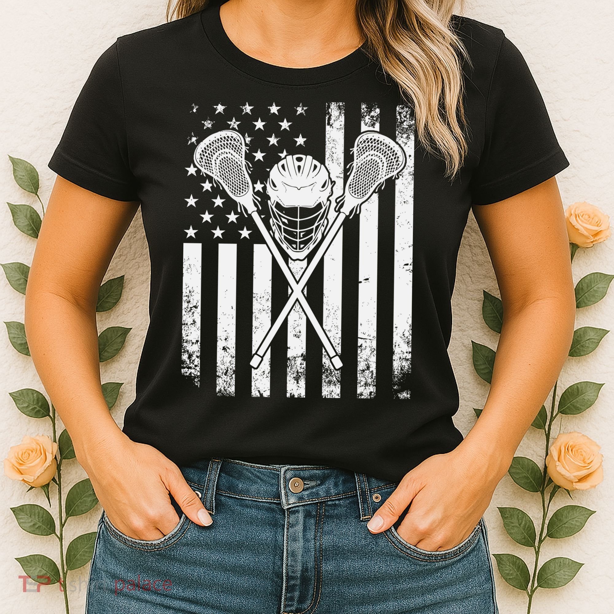 Lacrosse Player Gift LAX American Flag Women's T-Shirt