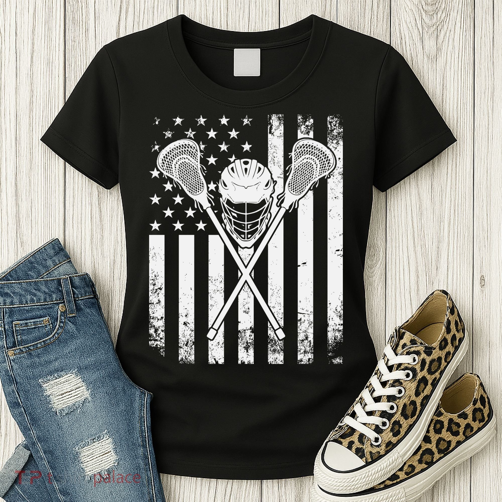 Lacrosse Player Gift LAX American Flag Women's T-Shirt