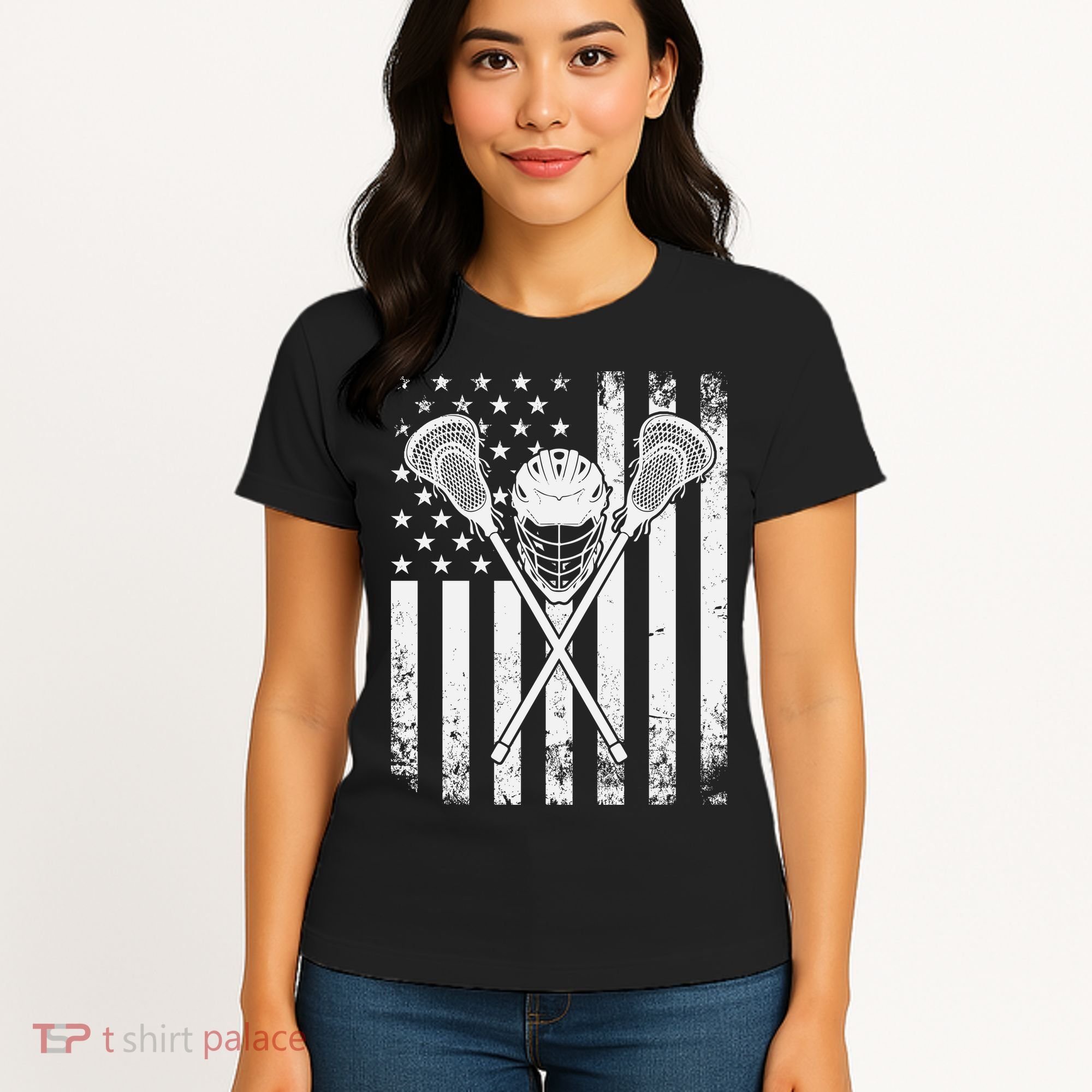 Lacrosse Player Gift LAX American Flag Women's T-Shirt