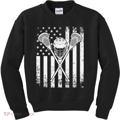 Lacrosse Player Gift LAX American Flag Kids Sweatshirt
