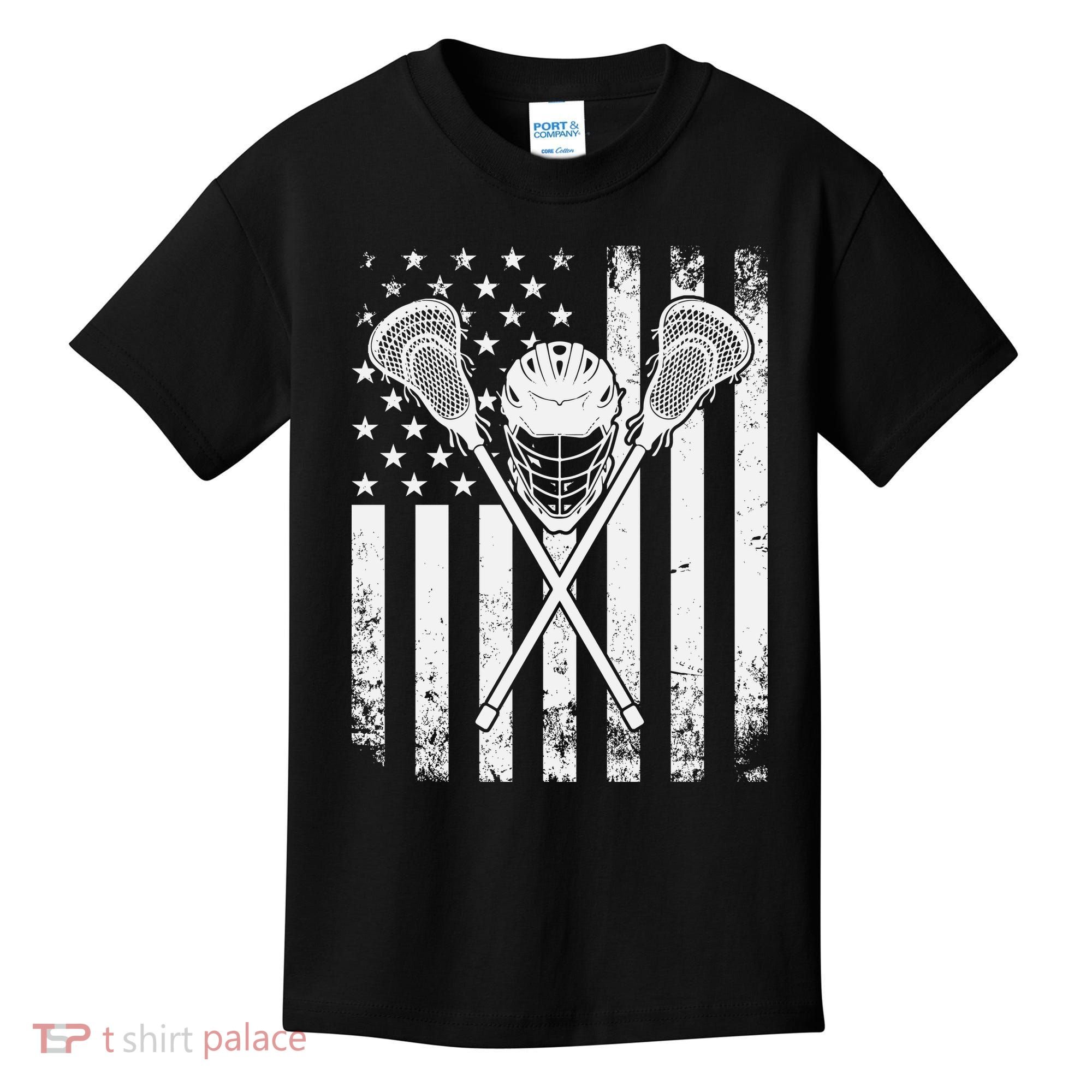 Lacrosse Player Gift LAX American Flag Kids T-Shirt