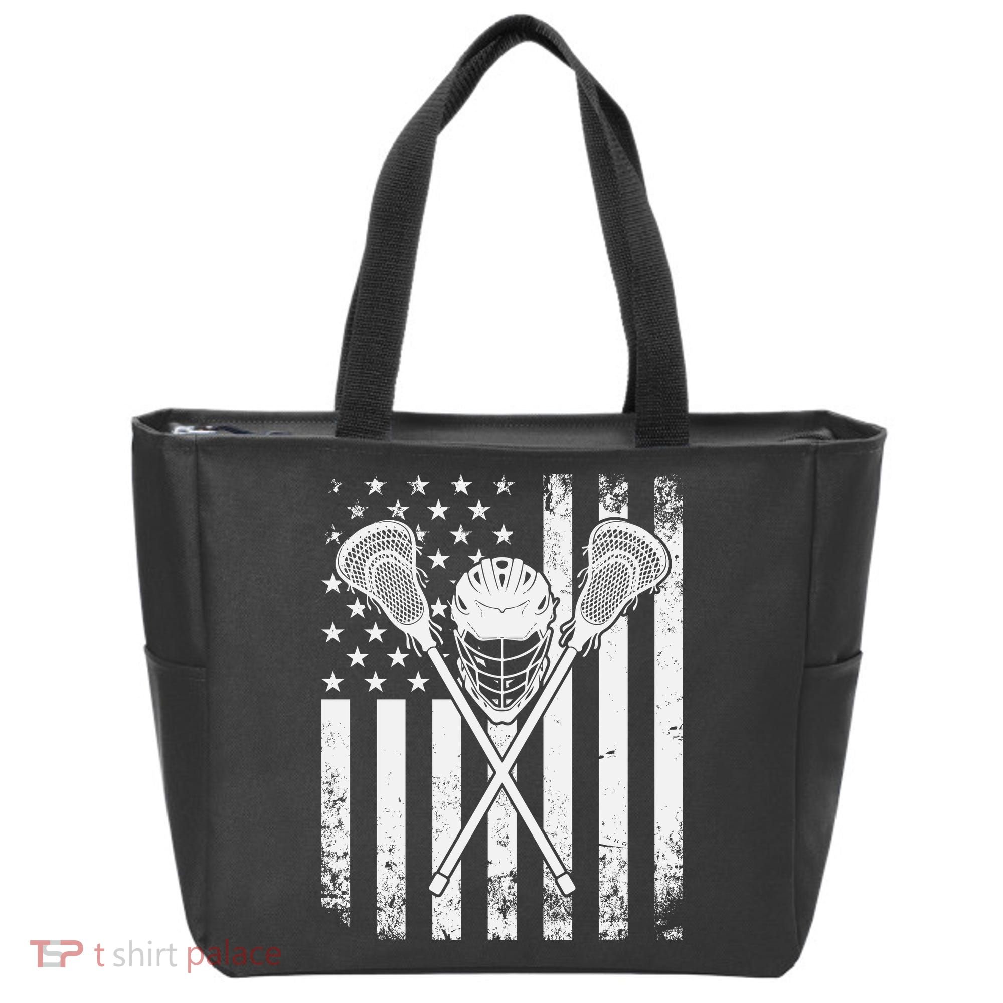 Lacrosse Player Gift LAX American Flag Tote Bag