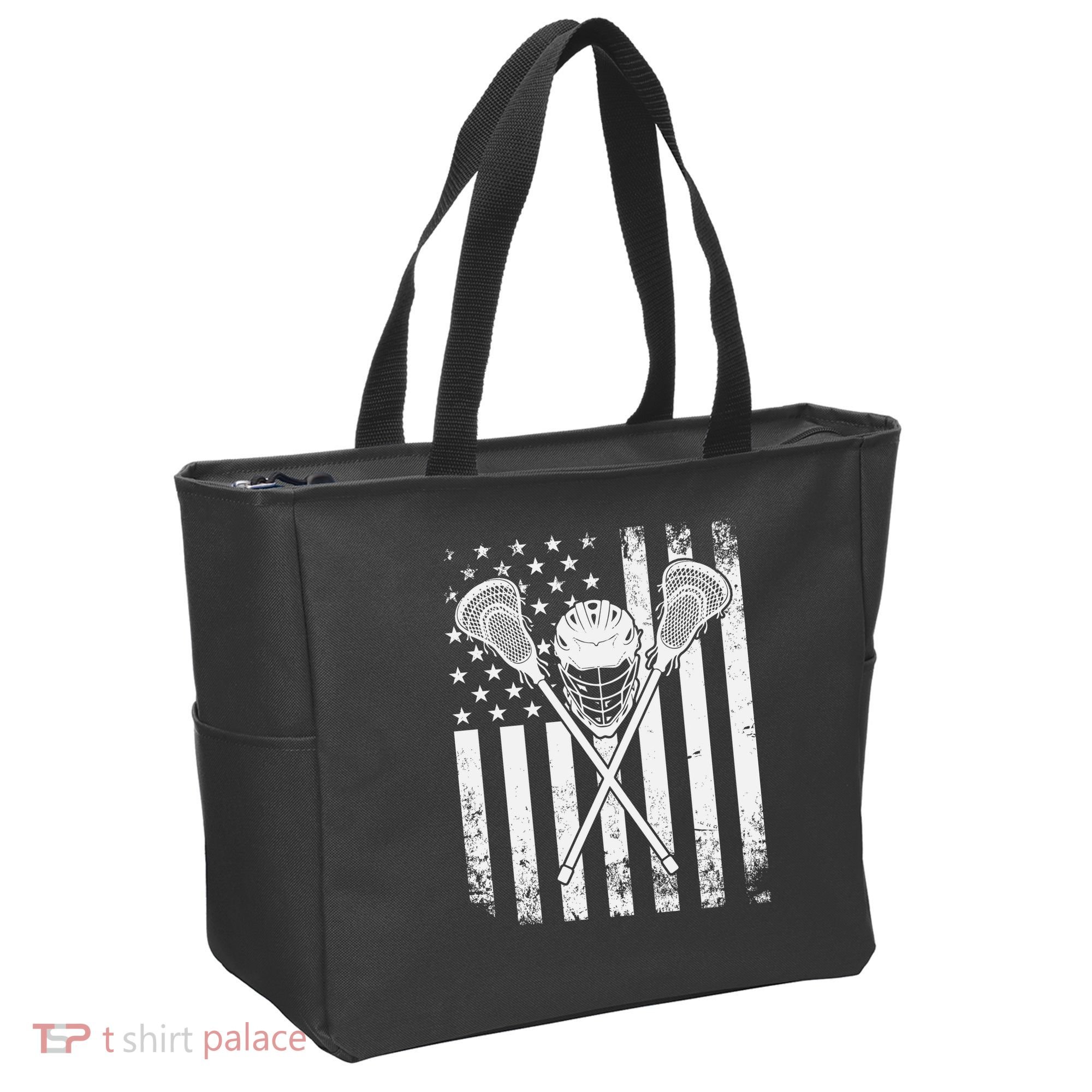 Lacrosse Player Gift LAX American Flag Tote Bag
